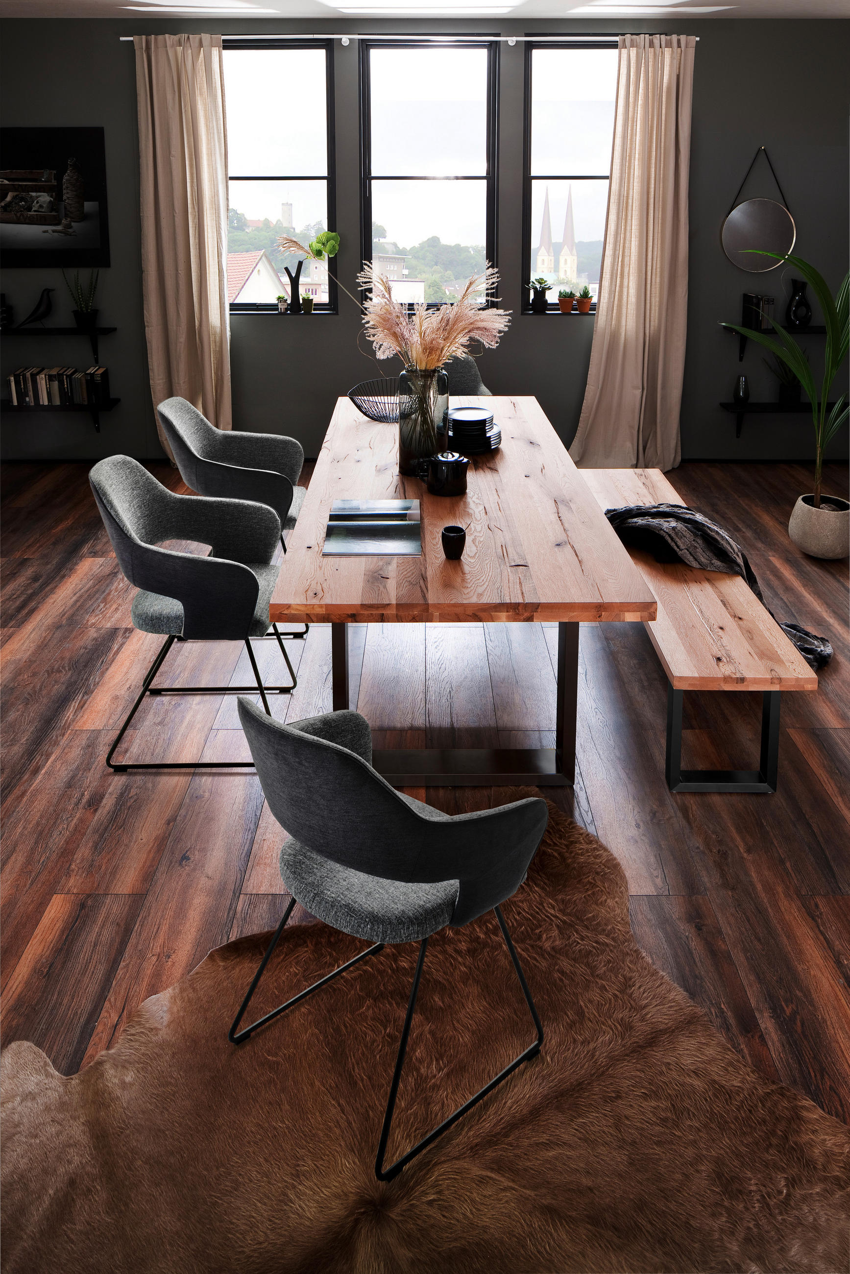 ESSTISCH 220/100/77 cm Wildeiche massiv Holz, Metall Anthrazit, Eichefarben rechteckig - Eichefarben/Anthrazit, Design, Holz/Metall (220/100/77cm) - Novel