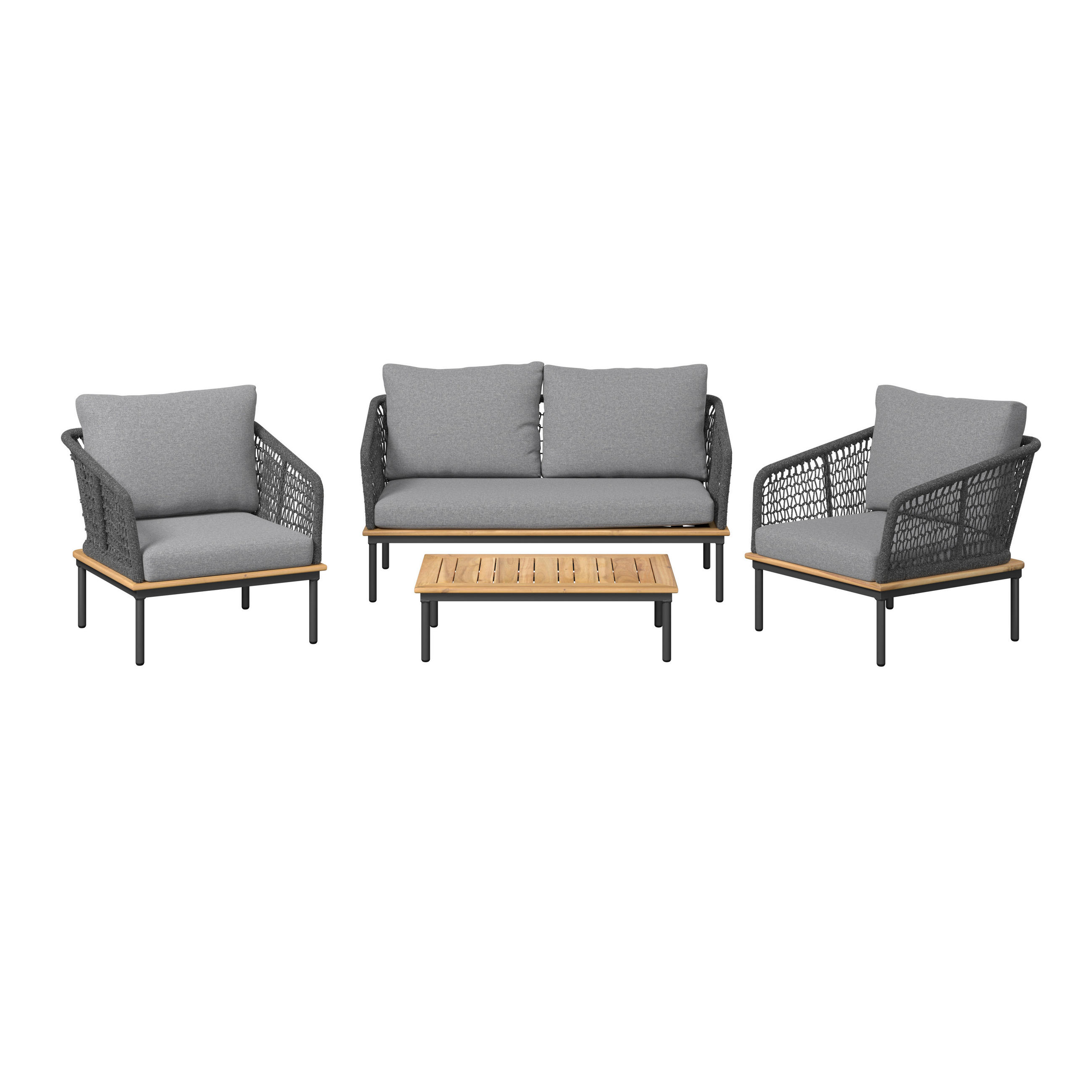 KERTI BÚTORSZETT  - akáciaszínű/antracit, Modern, textil/fa - Ambia Garden