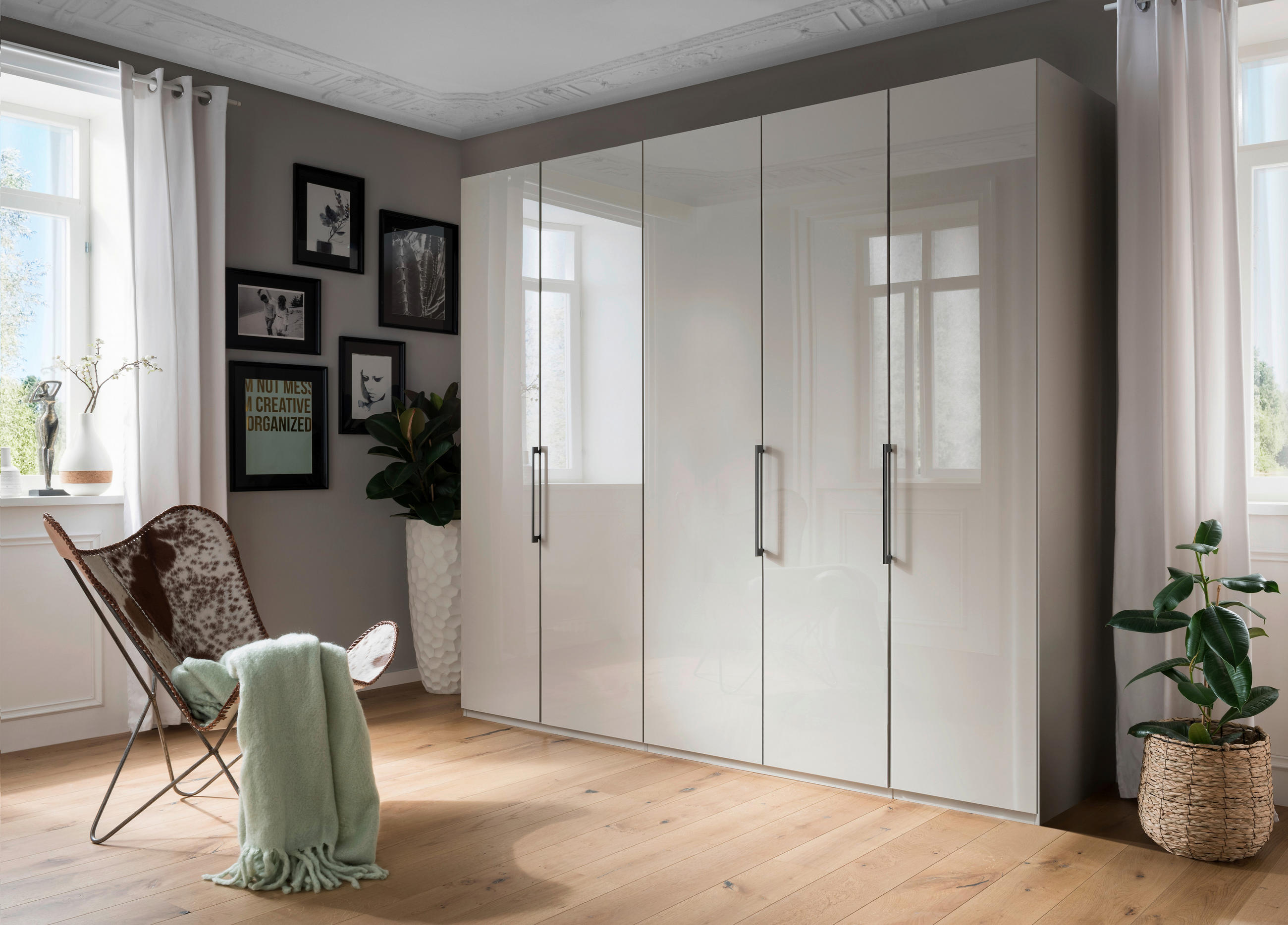 KLEIDERSCHRANK 250/216/58 cm 5-türig Grau  - Schieferfarben/Grau, KONVENTIONELL, Glas/Holzwerkstoff (250/216/58cm) - Novel