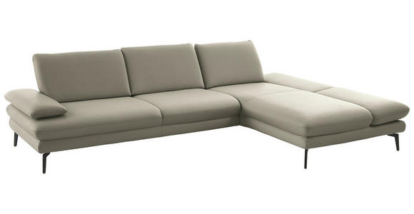 ECKSOFA in Echtleder Hellgrau 308/195 cm - Hellgrau/Schwarz, Design, Leder/Metall (308/195cm) - Dieter Knoll