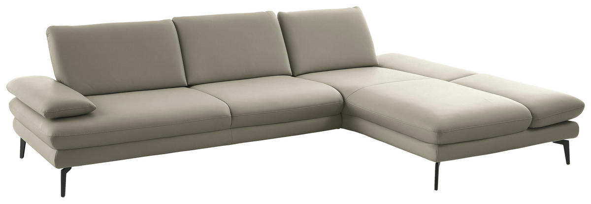 ECKSOFA in Echtleder Hellgrau  - Hellgrau/Schwarz, Design, Leder/Metall (308/195cm) - Dieter Knoll