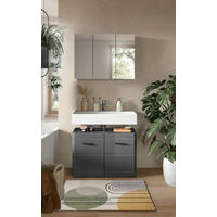 BADEZIMMER 2-teilig  in 80 cm  - Grau Hochglanz/Schwarz, MODERN, Holzwerkstoff (80cm) - MID.YOU