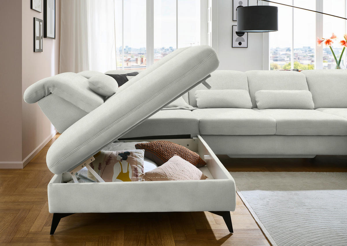 WOHNLANDSCHAFT Chenille Naturfarben  - Schwarz/Naturfarben, Design, Textil/Metall (255/364/198cm) - Beldomo Style