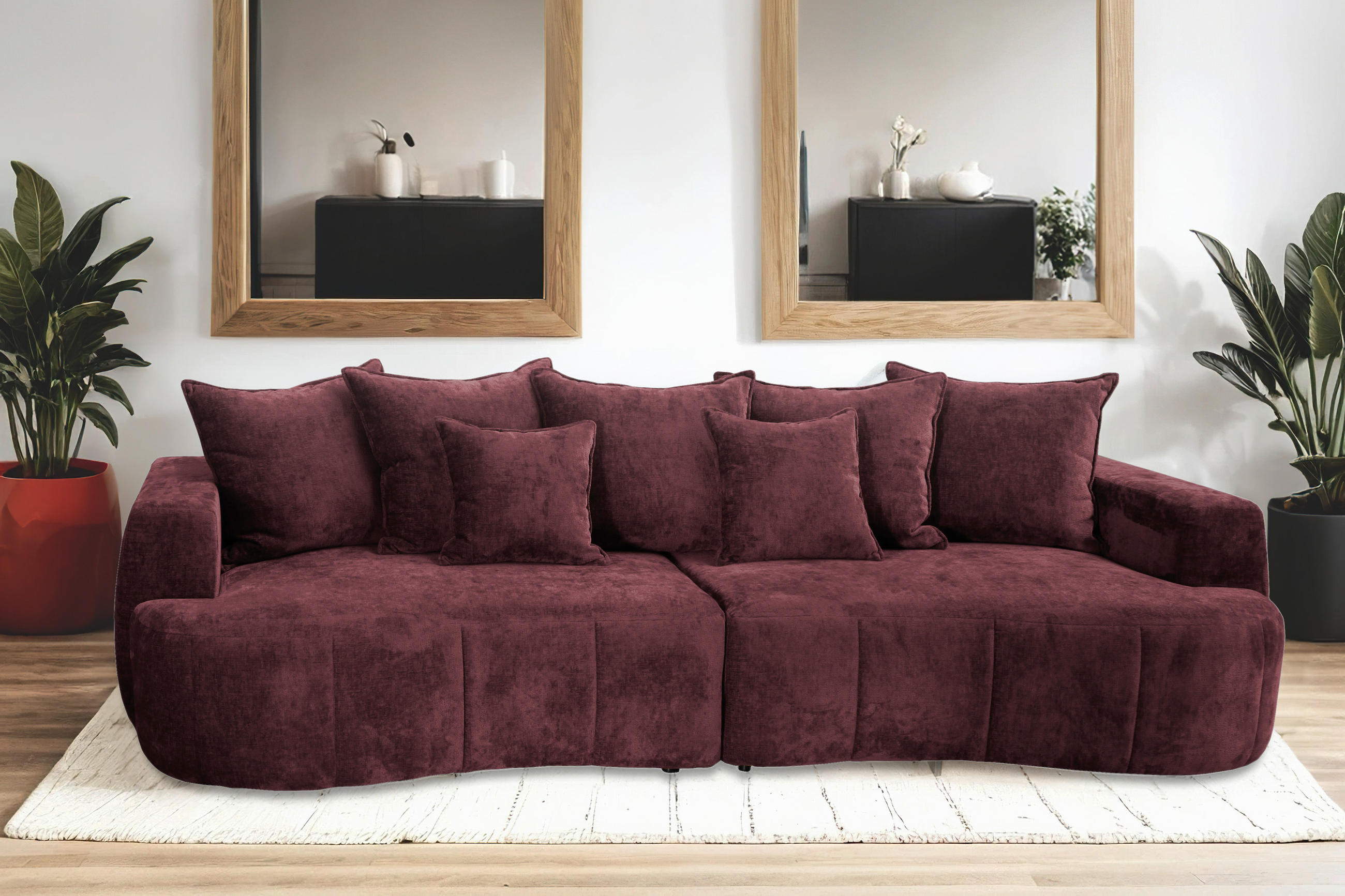 BOXSPRINGSOFA in Velours Bordeaux  - Bordeaux/Schwarz, Trend, Kunststoff/Textil (292/71-99/127cm) - Livetastic