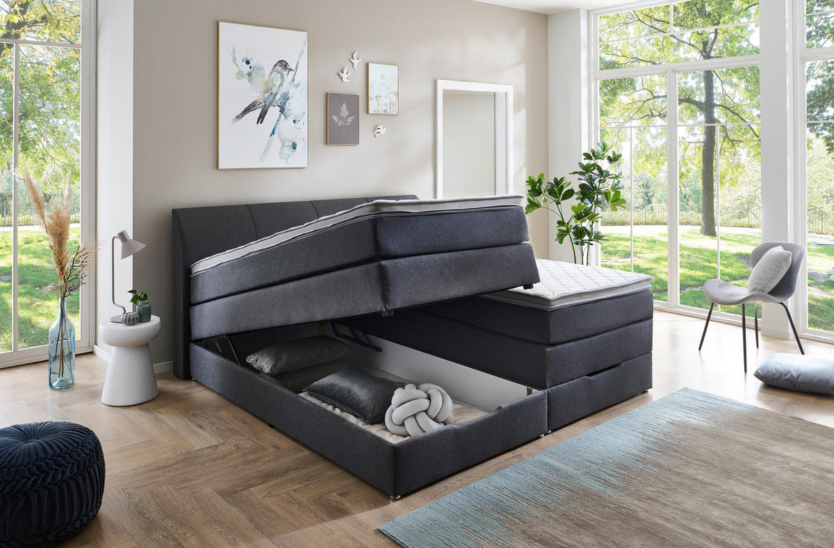 BOXSPRINGBETT 180/200 cm  Anthrazit  - Anthrazit, Konventionell, Textil (180/200cm) - Carryhome