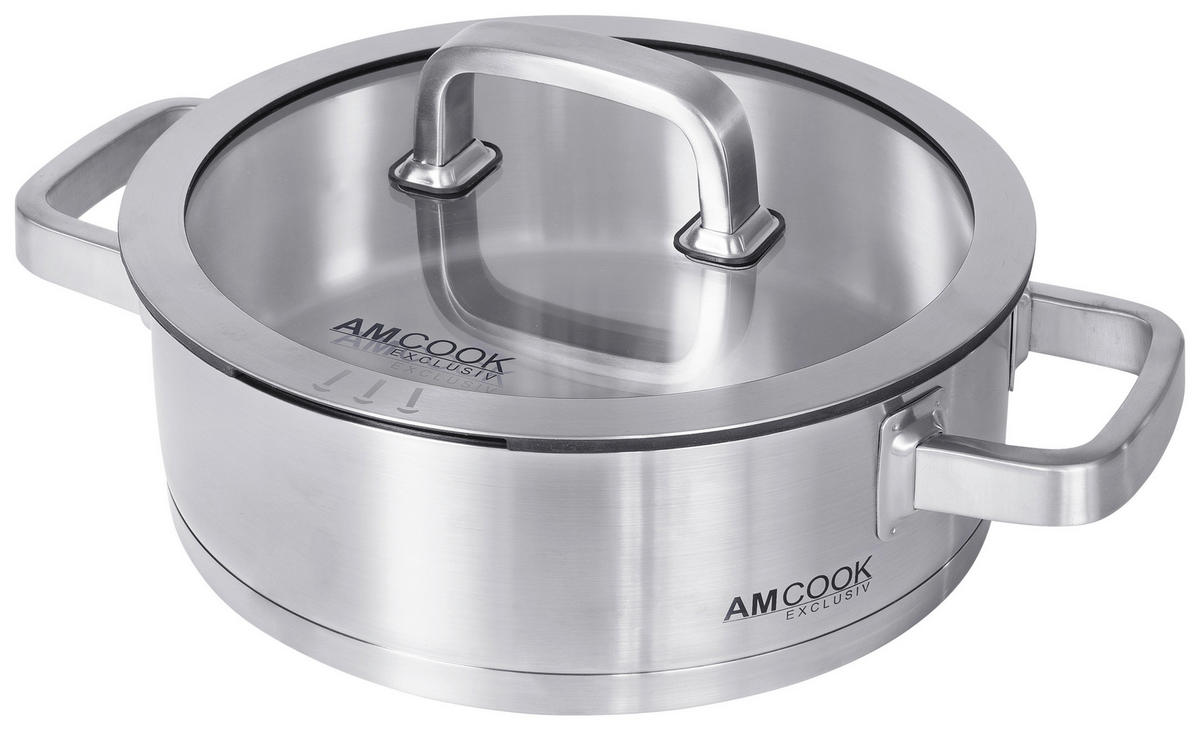 KOCHTOPF 3,0 L  - Edelstahlfarben, Basics, Glas/Metall (24/9cm) - Am Cook
