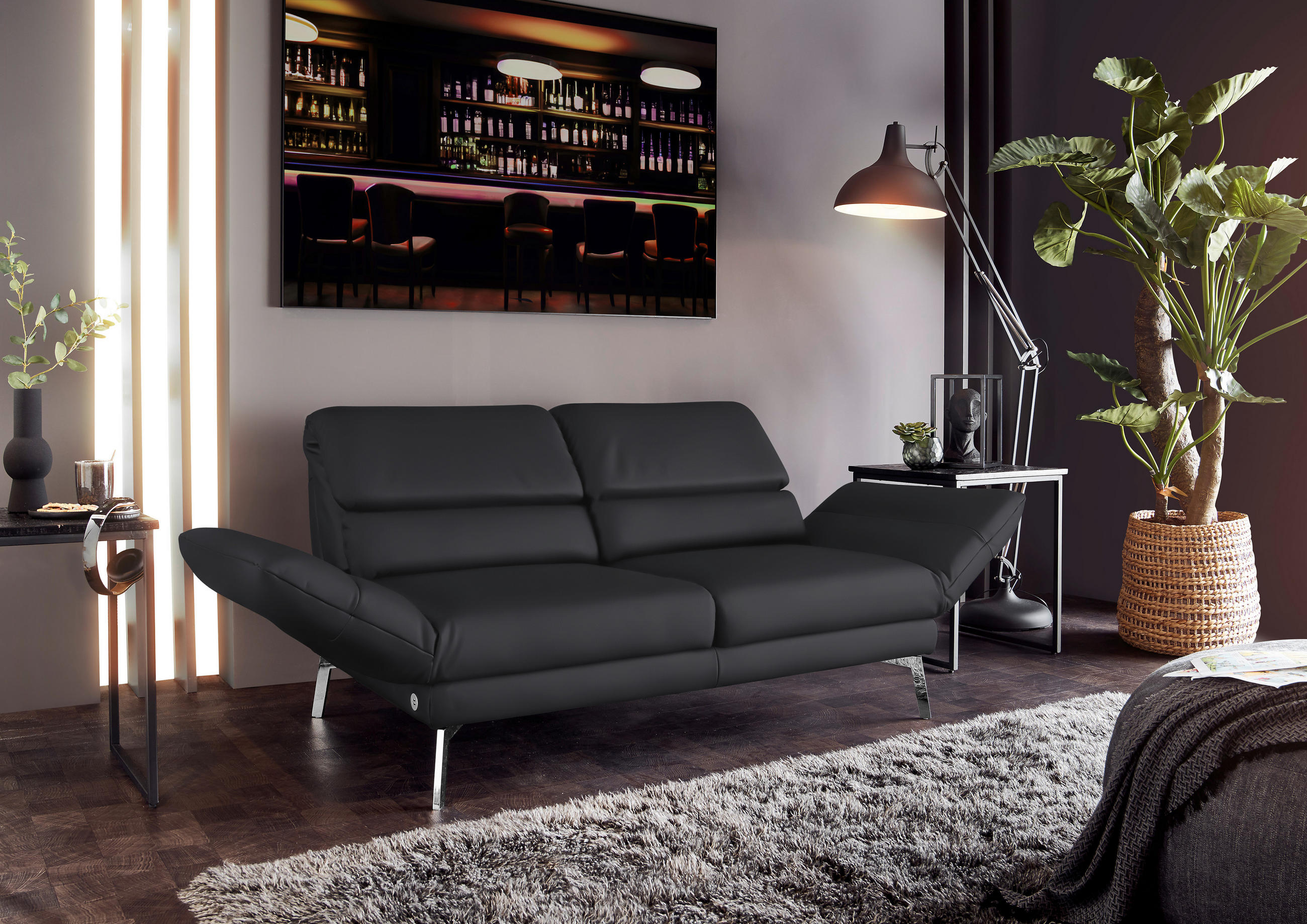 2-SITZER-SOFA Echtleder Dunkelgrau, Fango  - Chromfarben/Fango, Design, Leder/Metall (178-226/82/96-177cm) - Dieter Knoll