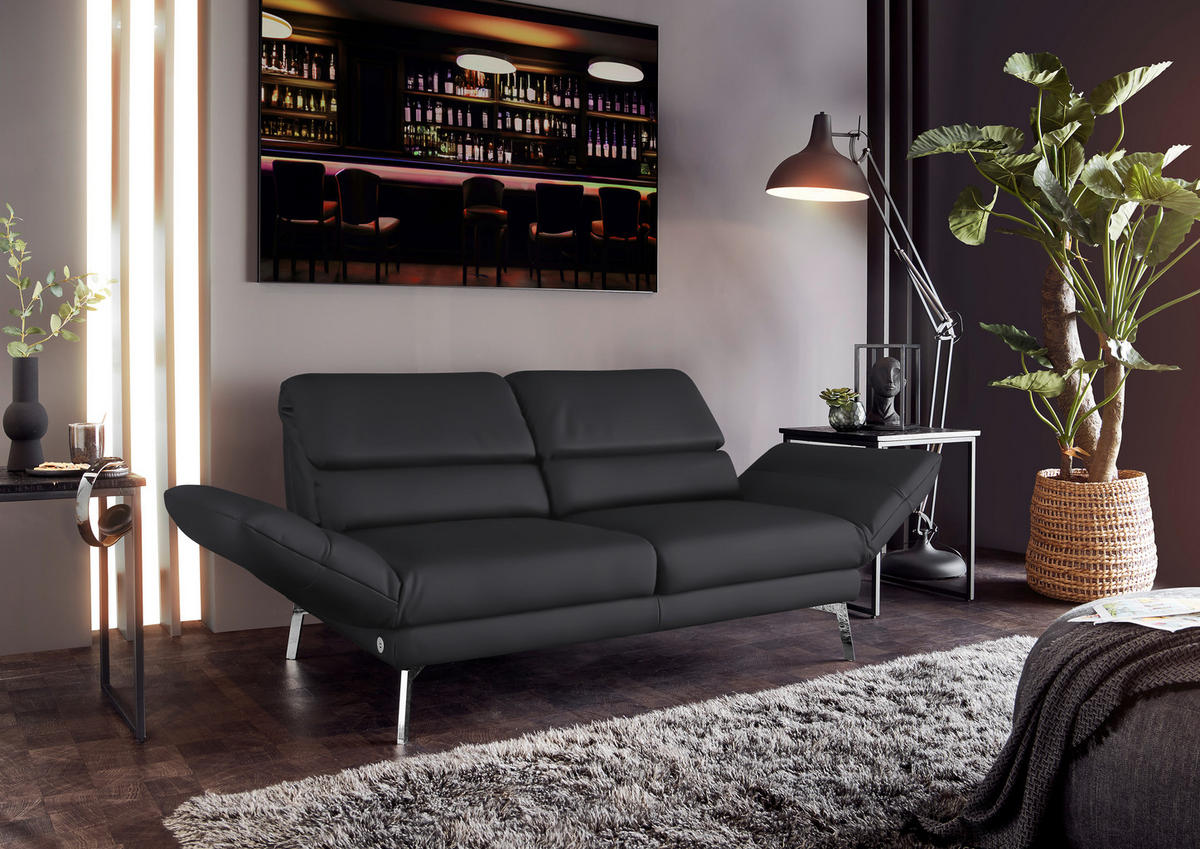2-SITZER-SOFA Echtleder Dunkelgrau, Fango  - Chromfarben/Fango, Design, Leder/Metall (178-226/82/96-177cm) - Dieter Knoll