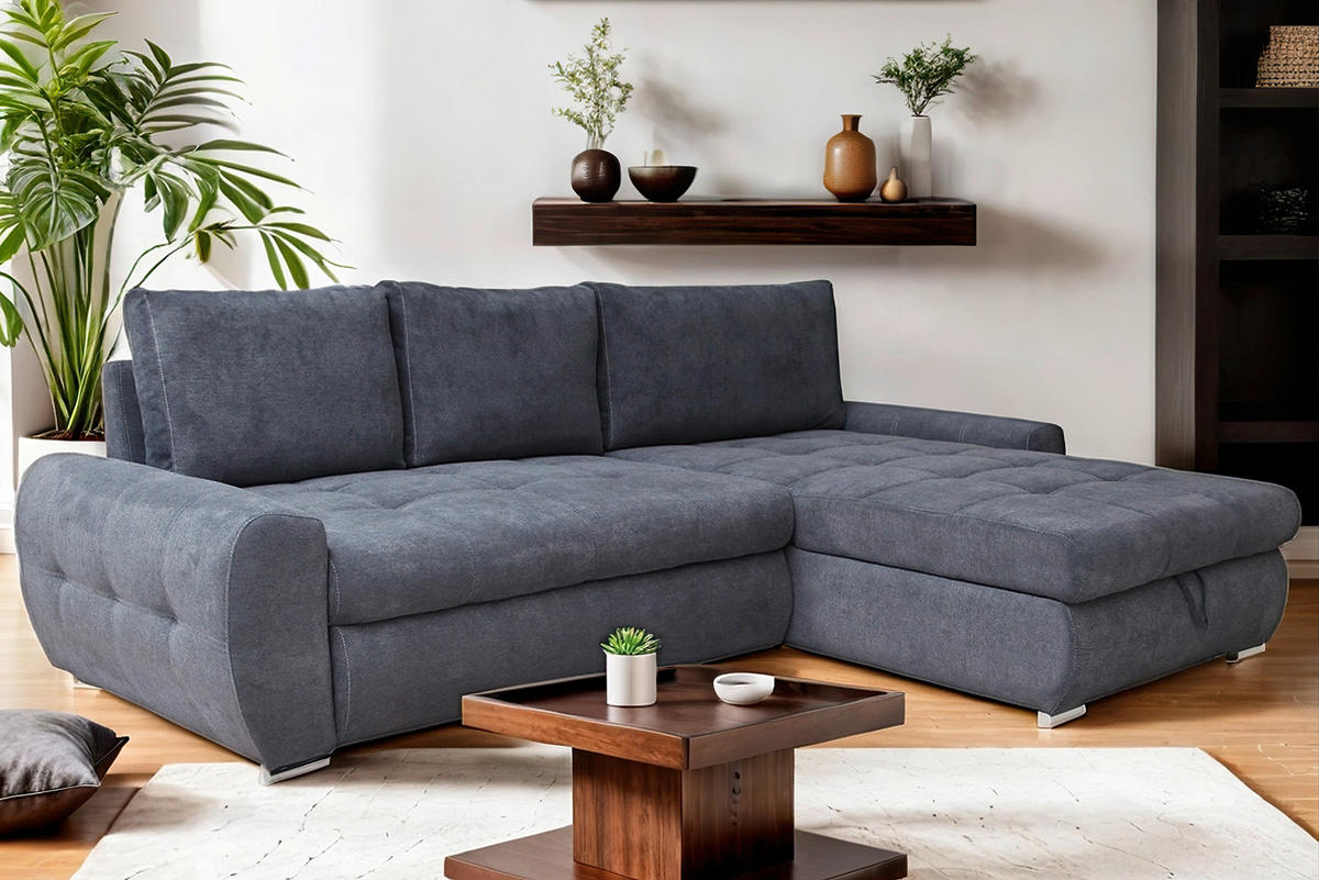 ECKSCHLAFSOFA in Velours Grau  - Chromfarben/Weiss, Design, Kunststoff/Textil (277/175cm) - Livetastic