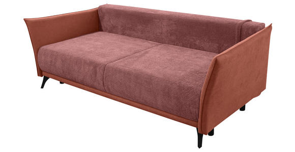 SCHLAFSOFA Cord, Flachgewebe Rosa, Altrosa Rückenkissen, Armlehnenkissen, Bettkasten, Schlaffunktion, Rücken echt, Liegefläche im Originalstoff  - Schwarz/Altrosa, KONVENTIONELL, Textil/Metall (223/72/100cm) - Carryhome