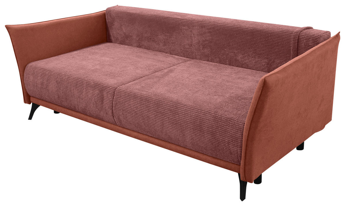 SCHLAFSOFA Cord, Flachgewebe Rosa, Altrosa  - Schwarz/Altrosa, KONVENTIONELL, Textil/Metall (223/72/100cm) - Carryhome