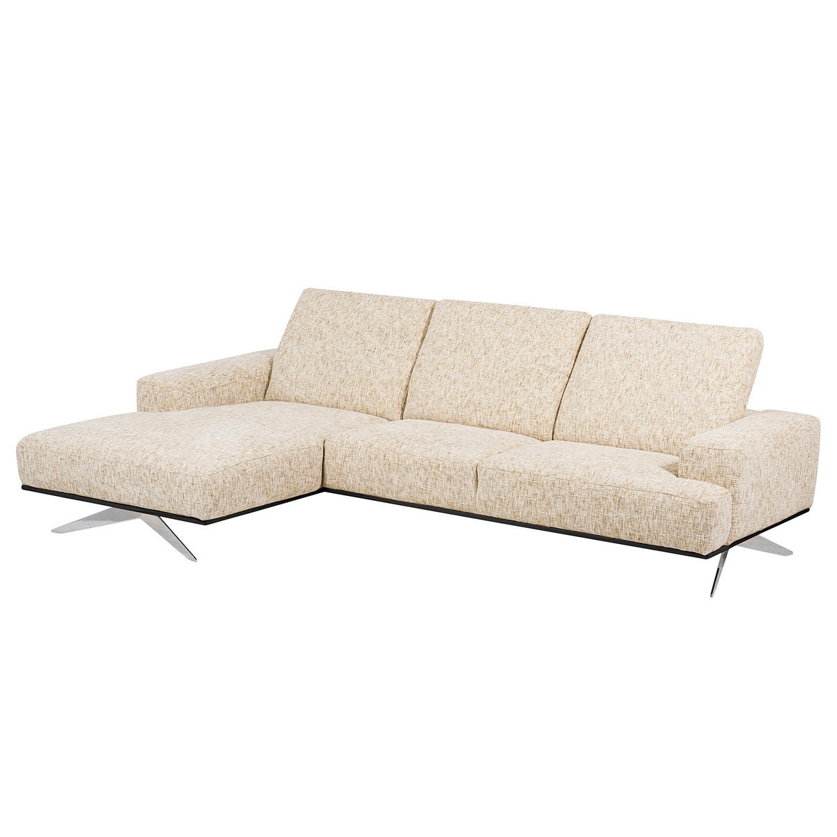 ECKSOFA PORTLAND in Struktur Beige Kopfteilverstellung  187/295 cm  - Chromfarben/Beige, Design, Holz/Textil (187/295cm) - Livetastic