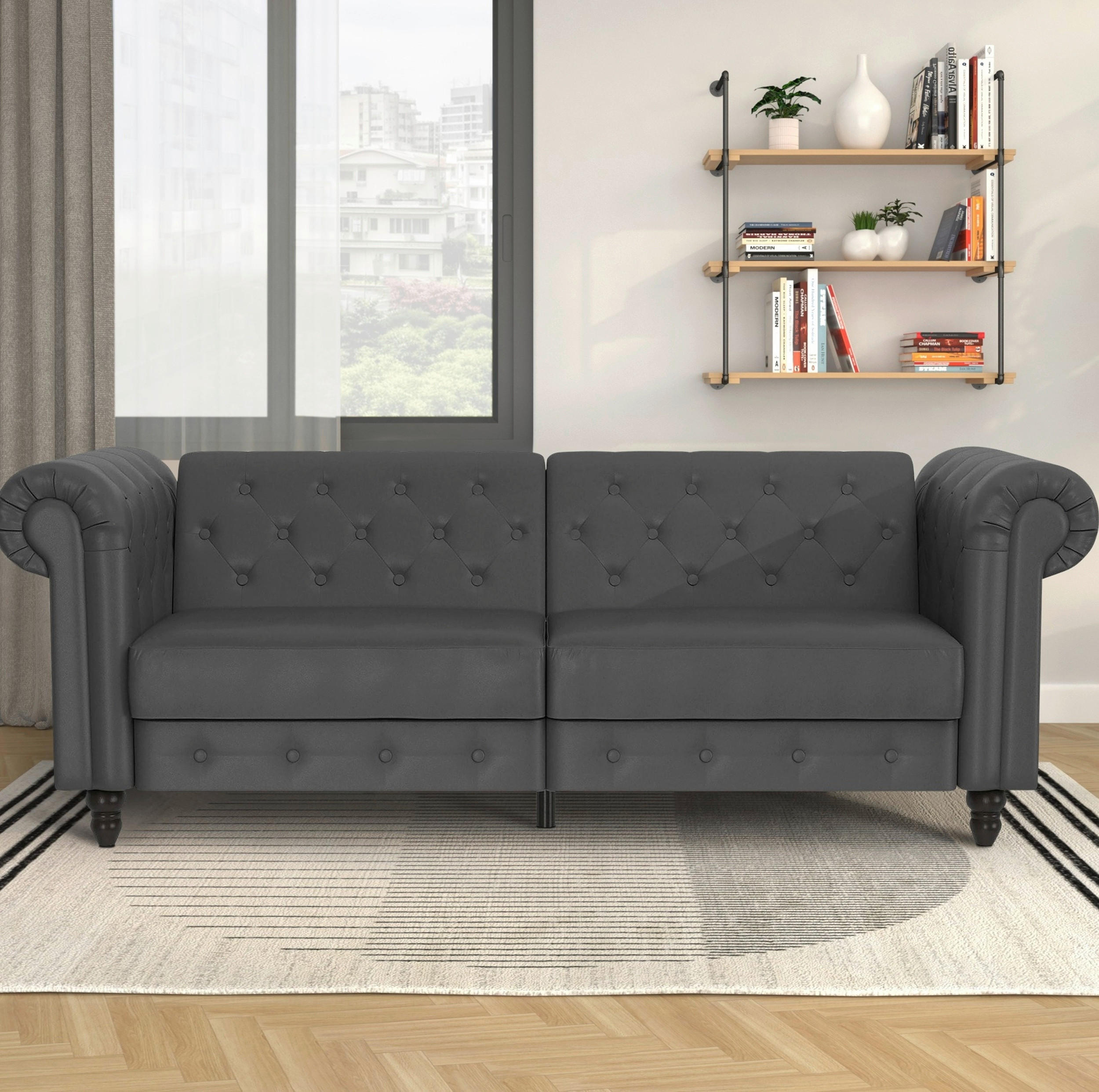 SCHLAFSOFA FIRENZE in Lederlook Grau Vintage, Skandinavisch, Modern  - Schwarz/Grau, Basics, Holz/Textil (236/83/87cm) - Livetastic