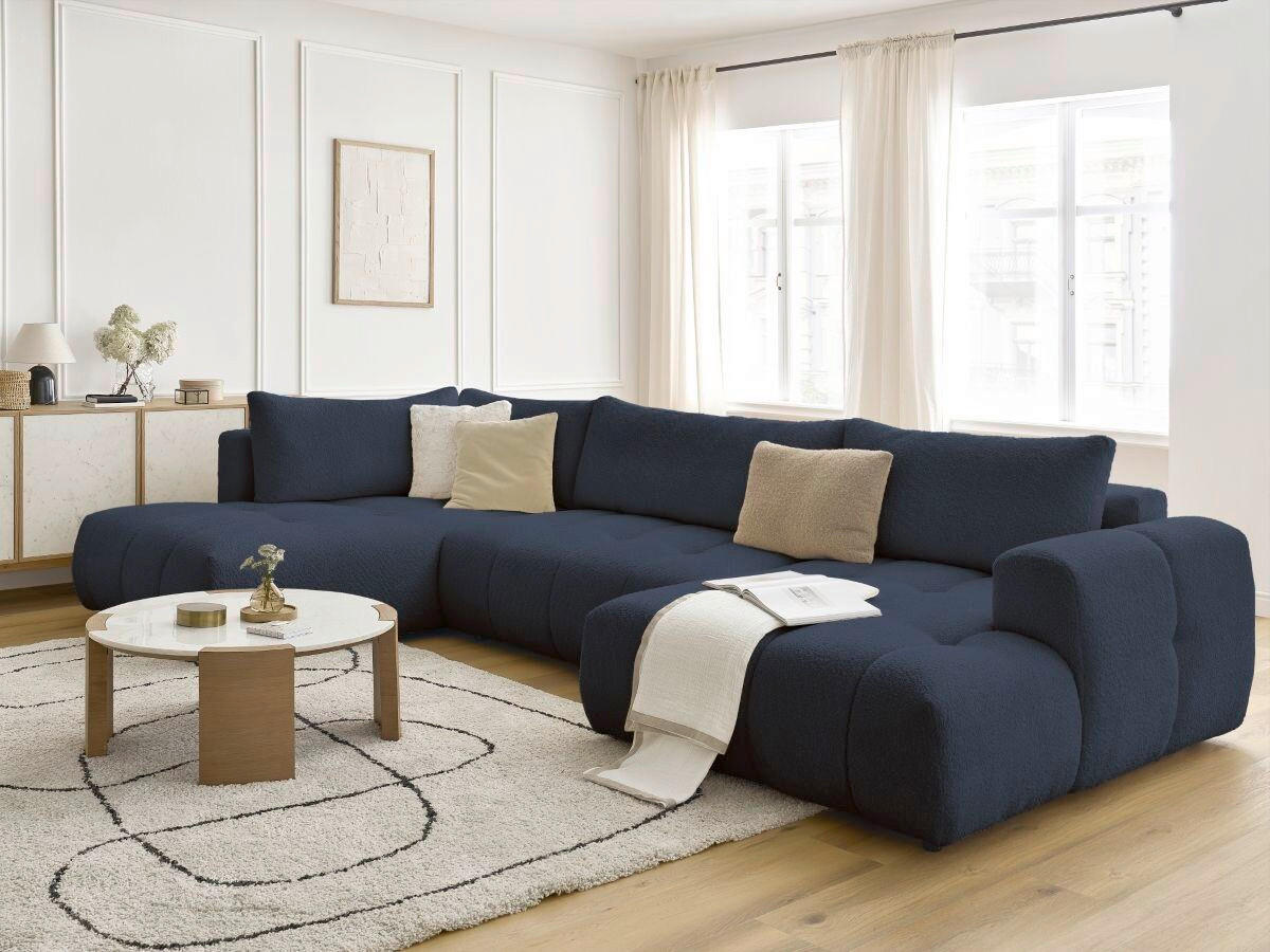 WOHNLANDSCHAFT  FUJI  Dunkelblau Bouclé  - Schwarz/Dunkelblau, MODERN, Kunststoff/Textil (204/377/160cm)