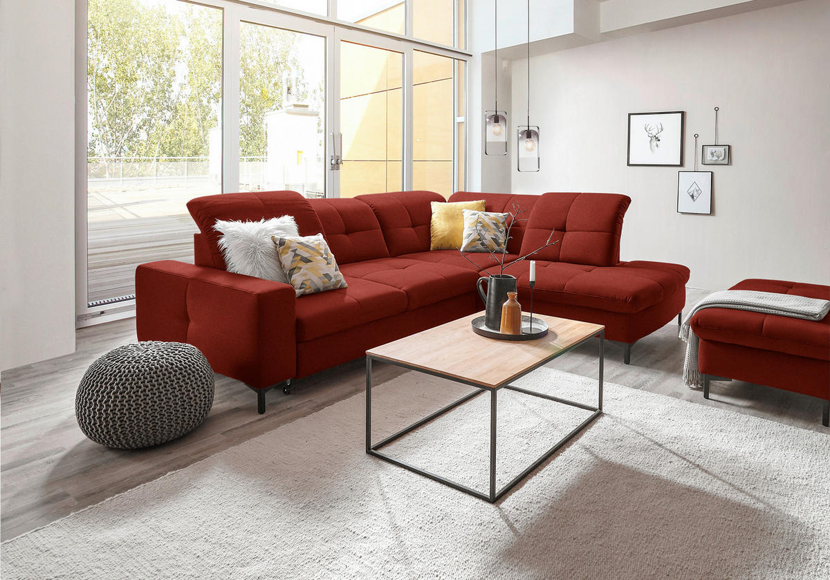 ECKSOFA in Chenille Rot  310/240 cm  - Rot/Schwarz, Design, Textil/Metall (310/240cm) - Xora