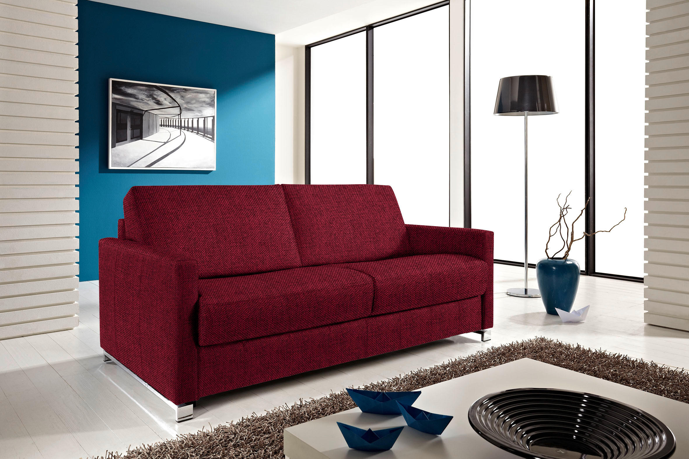 SCHLAFSOFA in Textil Rot  - Chromfarben/Rot, Design, Textil/Metall (185/84/100cm) - Bali