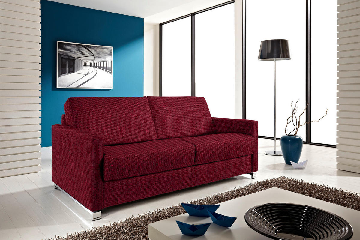 SCHLAFSOFA in Textil Rot  - Chromfarben/Rot, Design, Textil/Metall (185/84/100cm) - Bali