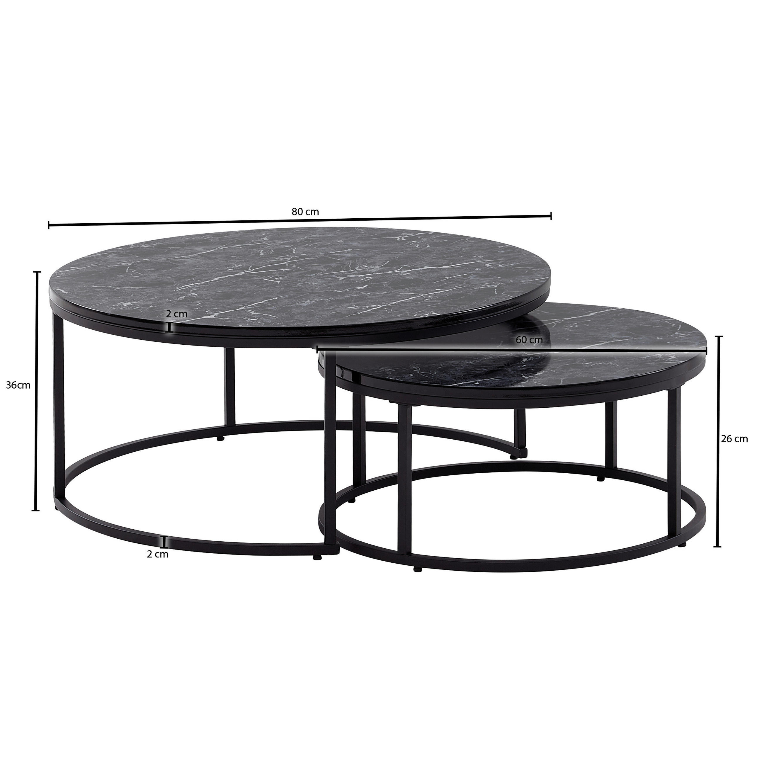 SATZTISCH rund Schwarz  - Schwarz, MODERN, Holzwerkstoff/Metall (80/80/36cm) - MID.YOU