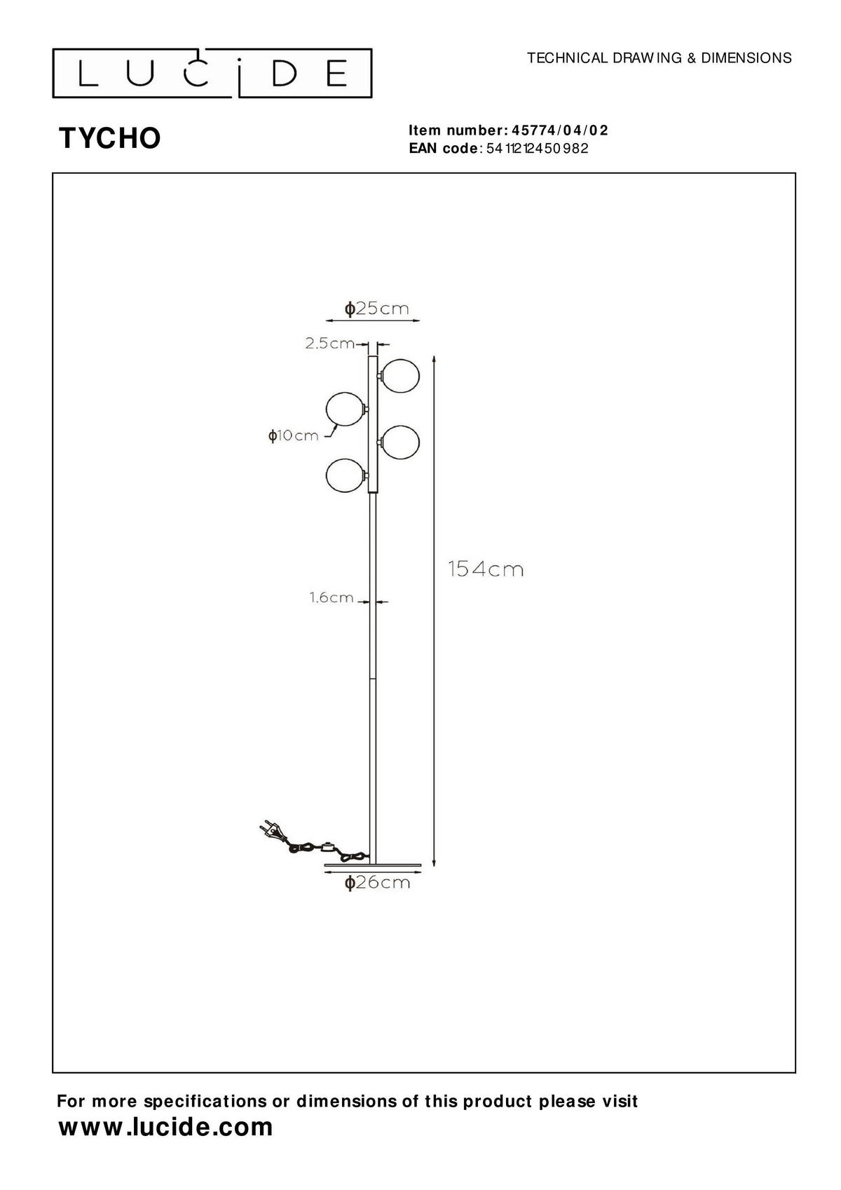 STEHLEUCHTE 26/25/154 cm    - Messingfarben/Hellgrau, Design, Glas/Metall (26/25/154cm) - Lucide