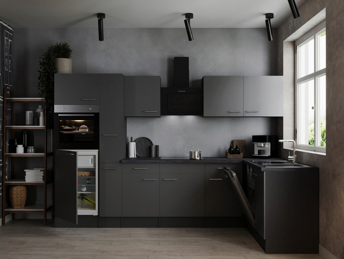 HÖRNKÖK 310/172 cm  i grå  - silver/grå, Design, metall/trämaterial (310/172cm) - Respekta