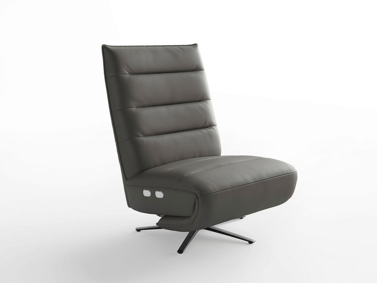 RELAXSESSEL EVE E Echtleder Kopfteilverstellung, Rücken echt    - Anthrazit/Schwarz, Basics, Leder/Metall (80/109/98cm) - Sit & More