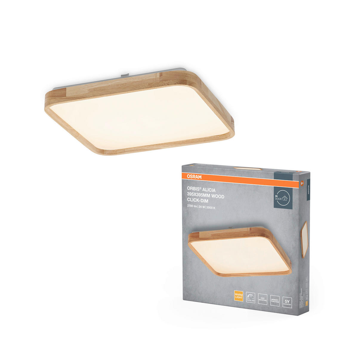 LED-DECKENLEUCHTE 39.5/39.5/6 cm   - Basics, Kunststoff/Metall (39.5/39.5/6cm) - Osram