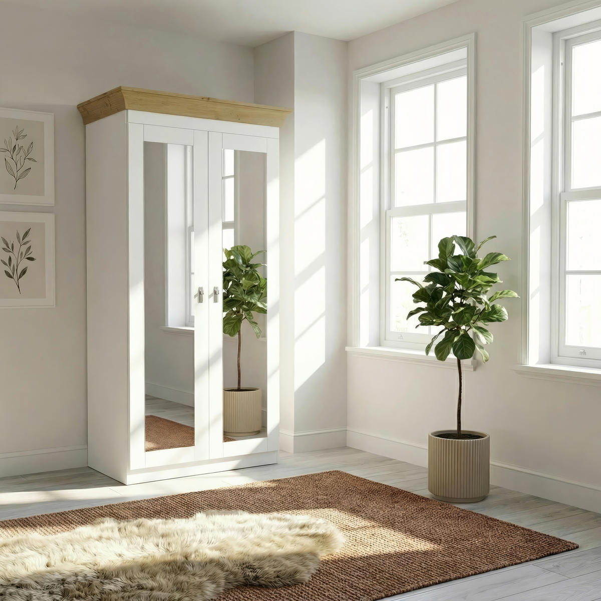 DREHTÜRENSCHRANK 108/210/64 cm,  in Klar, Weiß, Laugenfarbig, 2-türig  - Klar/Laugenfarbig, ROMANTIK / LANDHAUS, Glas/Holz (108/210/64cm) - Boxxx