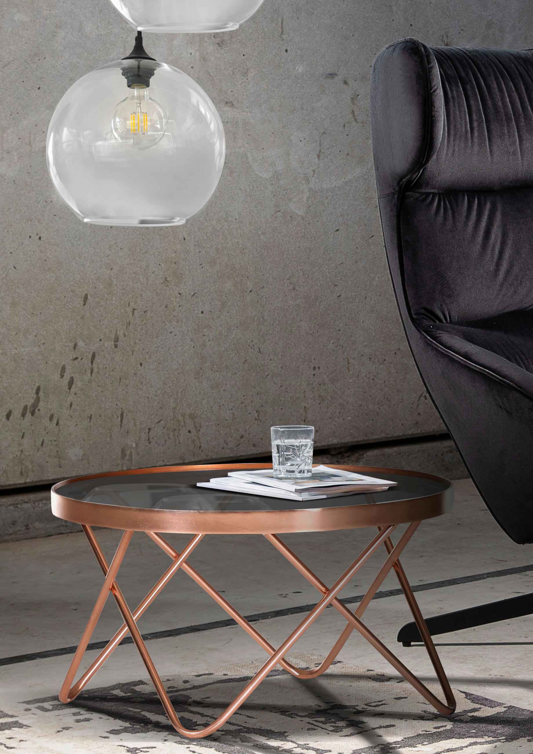 COUCHTISCH 70/40/40 cm rund Kupferfarben  - Kupferfarben, KONVENTIONELL, Glas/Metall (70/40/40cm) - Livetastic
