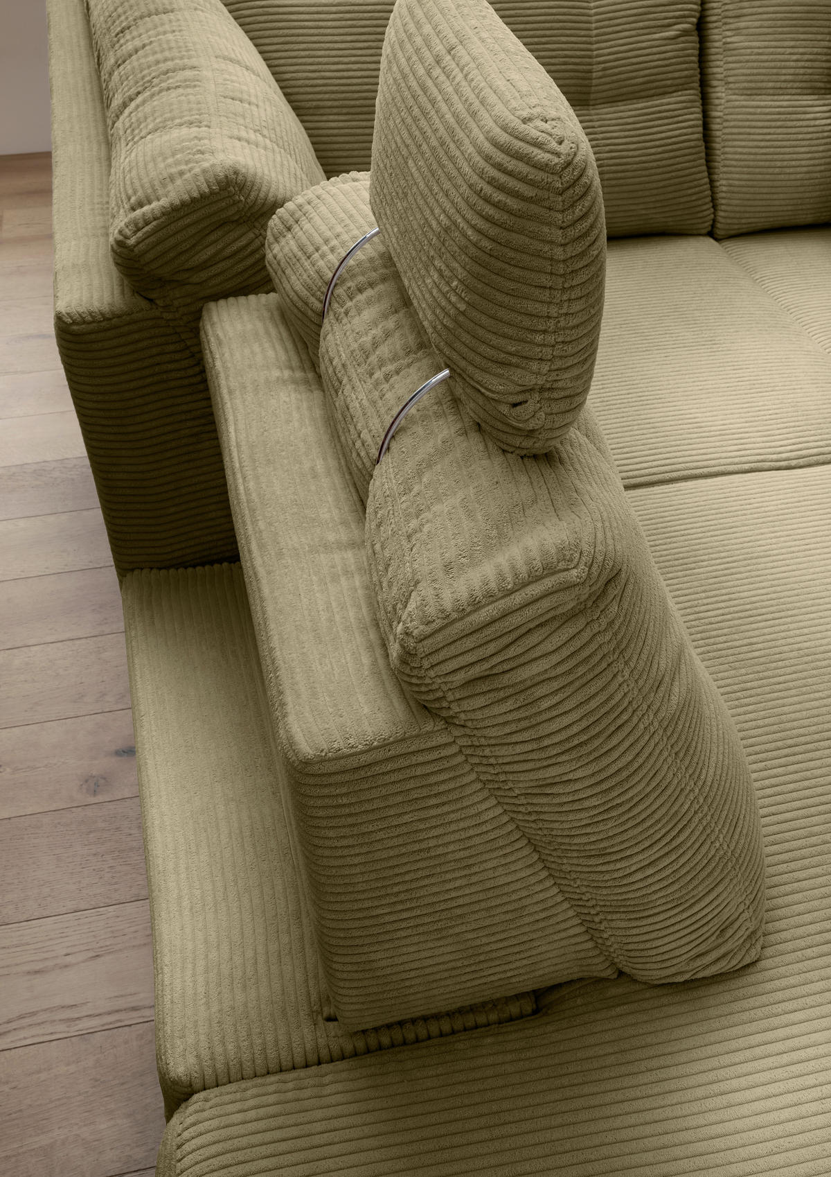 ECKSOFA in Cord Olivgrün  - Naturfarben/Olivgrün, Modern, Holz/Textil (176/270cm) - Livetastic