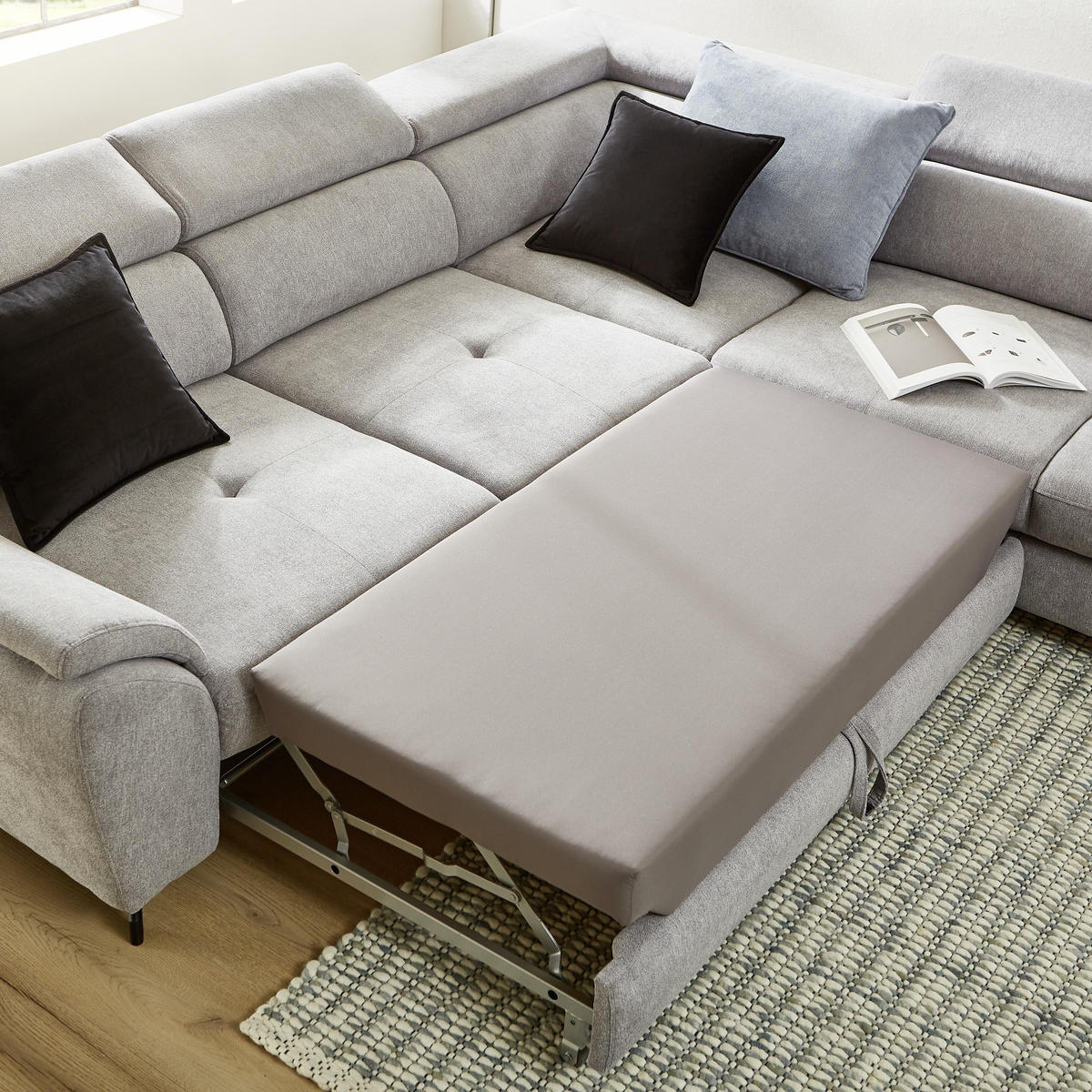 SEDEŽNA GARNITURA, tkanina siva  - črna/siva, Design, kovina/tekstil (237/277cm) - Hom`in