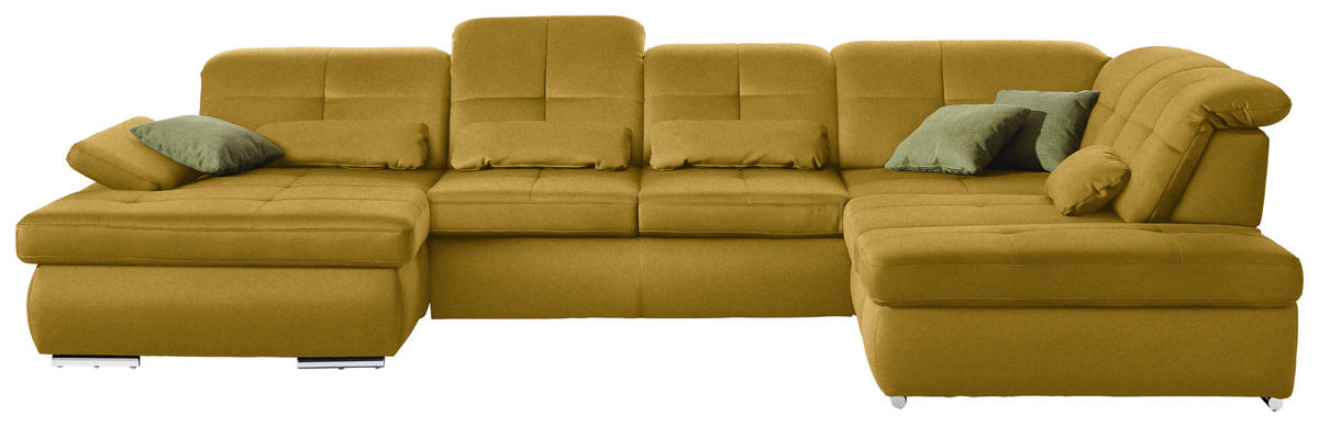 WOHNLANDSCHAFT in Mikrofaser Grün  - Chromfarben/Grün, Design, Textil (195/371/260cm) - Beldomo Style