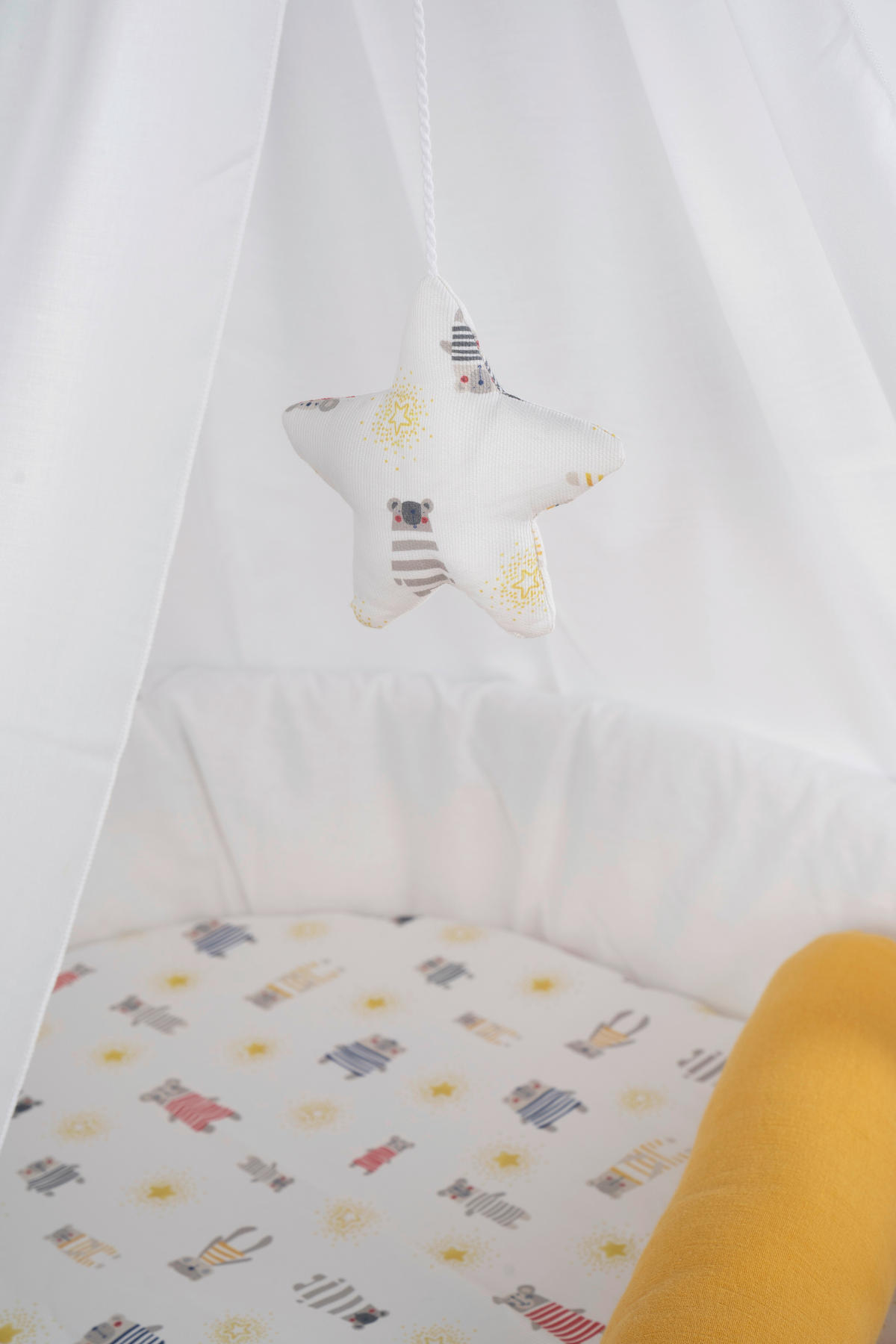 STUBENWAGEN-KOMPLETTSET Babybett Lounge Natur Pyjamabär   - Currygelb/Buchefarben, Basics, Holz/Textil (60/167/100cm) - Mionido