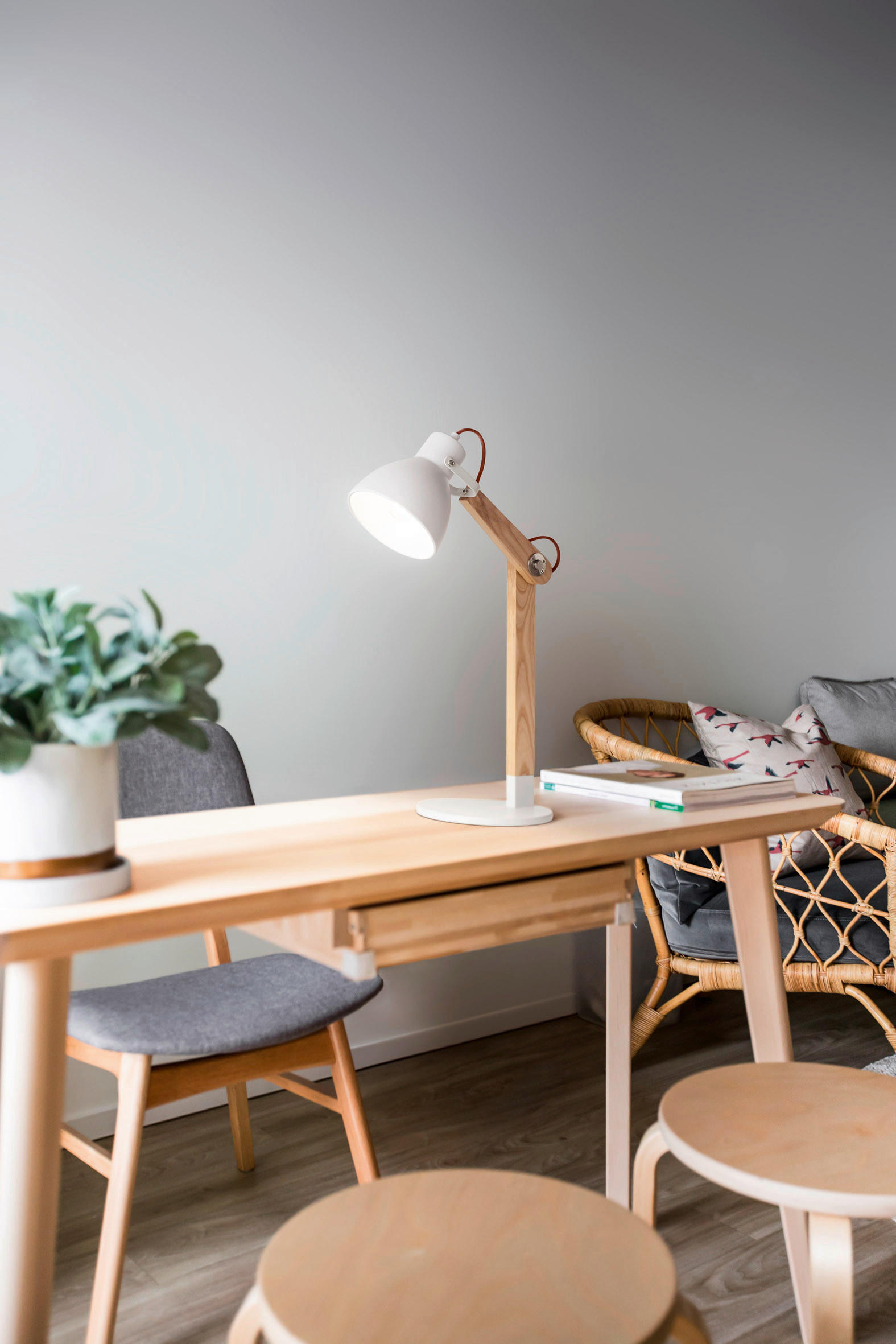 TISCHLEUCHTE 41/73 cm   - Weiß/Naturfarben, Design, Holz/Metall (41/73cm) - Fabas Luce