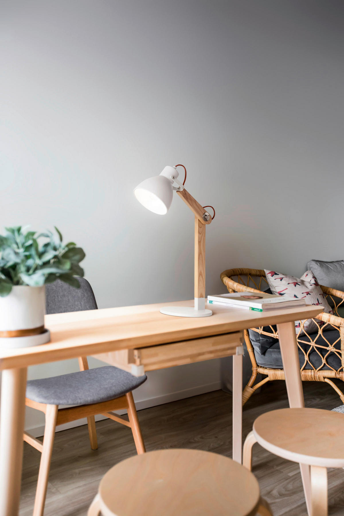 TISCHLEUCHTE 41/73 cm   - Weiß/Naturfarben, Design, Holz/Metall (41/73cm) - Fabas Luce