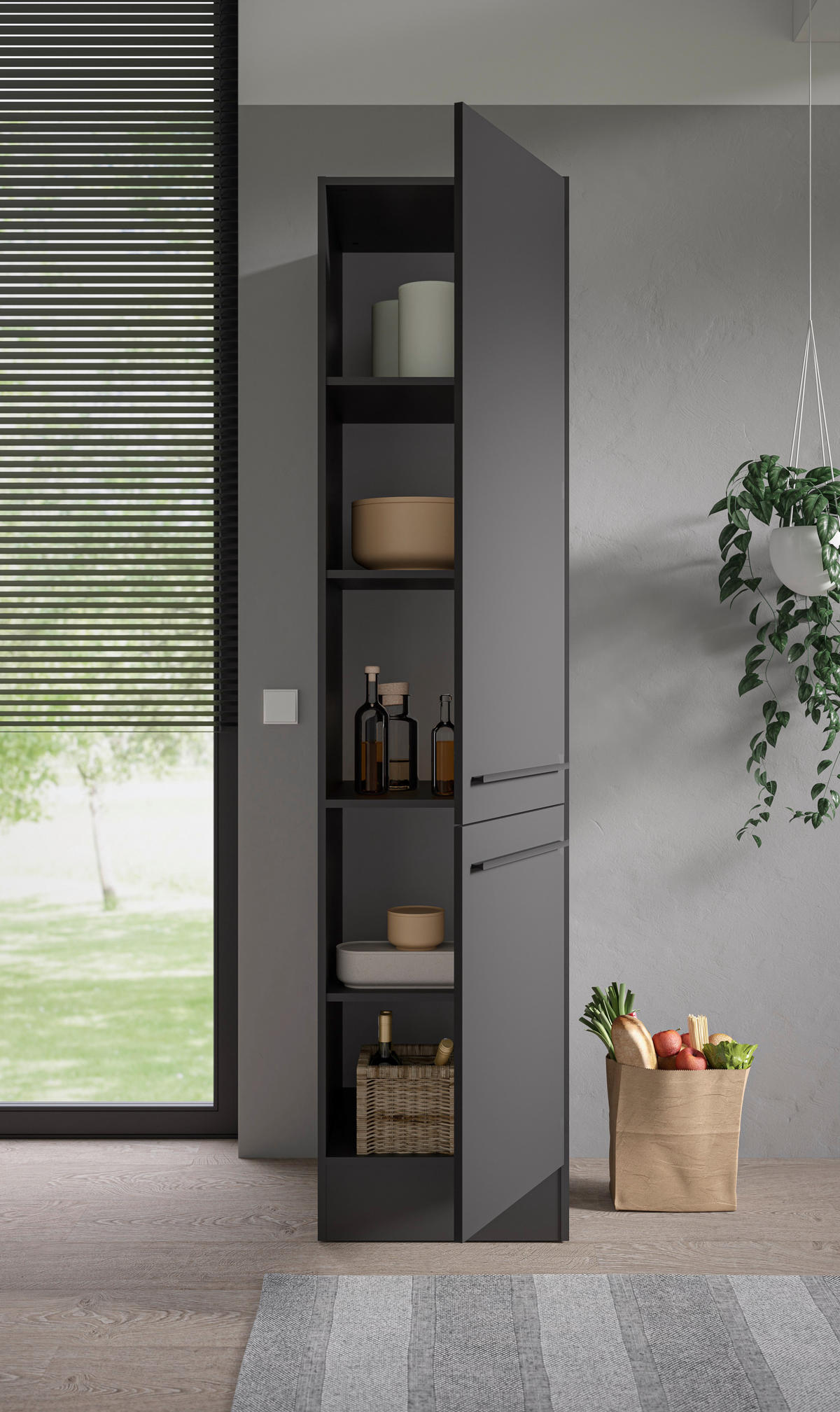 APOTHEKERSCHRANK 50/211/57 cm  in Schwarz  - Schwarz, Design, Holzwerkstoff/Kunststoff (50/211/57cm) - MID.YOU