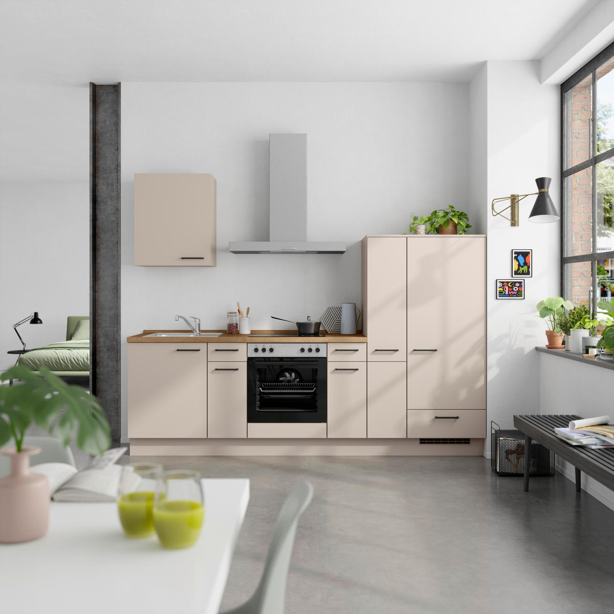 KÜCHENLEERBLOCK 270 cm   in Eichefarben, Sandfarben  - Sandfarben/Eichefarben, MODERN, Holzwerkstoff/Metall (270cm) - Nobilia