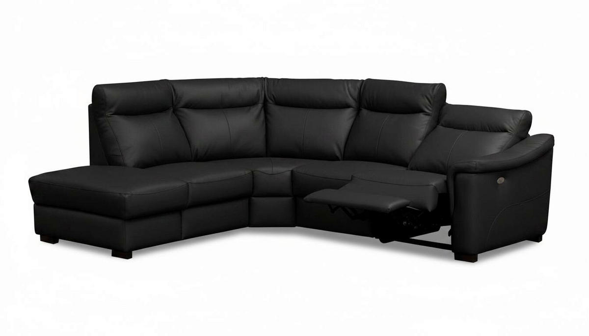 ECKSOFA Lederlook Echtleder Schwarz  - Wengefarben/Schwarz, Design, Leder/Holz (229/260cm) - Livetastic