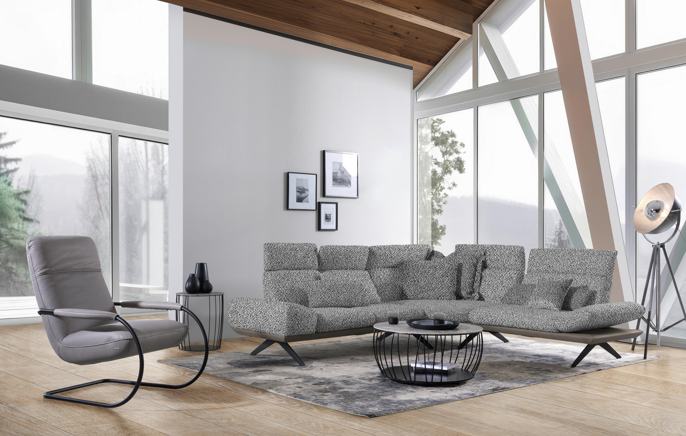 ECKSOFA in Flachgewebe Anthrazit, Weiß  270/239 cm  - Anthrazit/Schwarz, Design, Textil/Metall (270/239cm) - Koinor