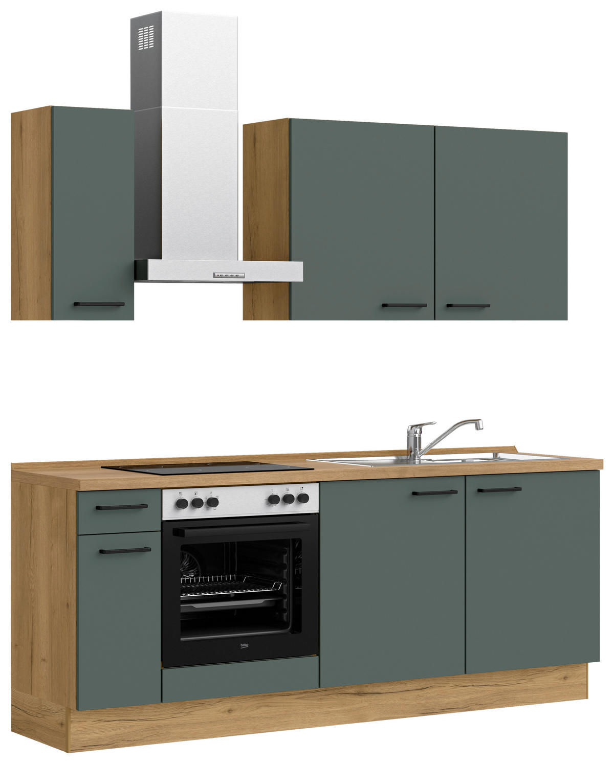 KÜCHENBLOCK 210 cm   in Eichefarben, Dunkelgrün  - Dunkelgrün/Eichefarben, MODERN, Holzwerkstoff/Metall (210cm) - Nobilia