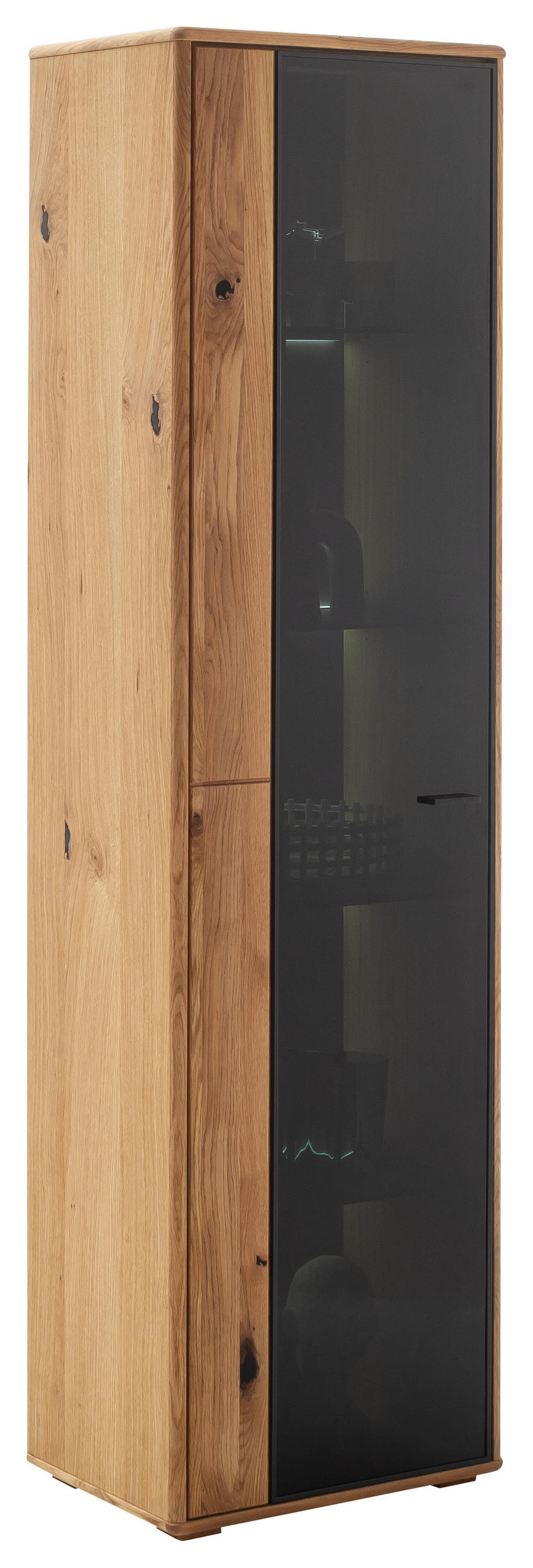 VITRINE in furniert, teilmassiv Balkeneiche Wildeiche  - Wildeiche/Anthrazit, Design, Glas/Holz (52/190/37cm) - MID.YOU