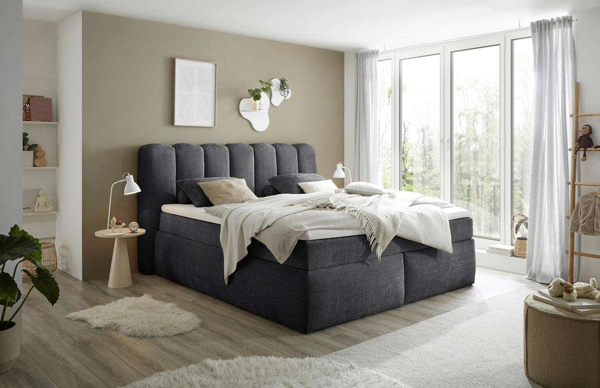 BOXSPRINGBETT 180/200 cm  in Anthrazit  - Anthrazit/Schwarz, LIFESTYLE, Holzwerkstoff/Kunststoff (180/200cm) - Boxxx