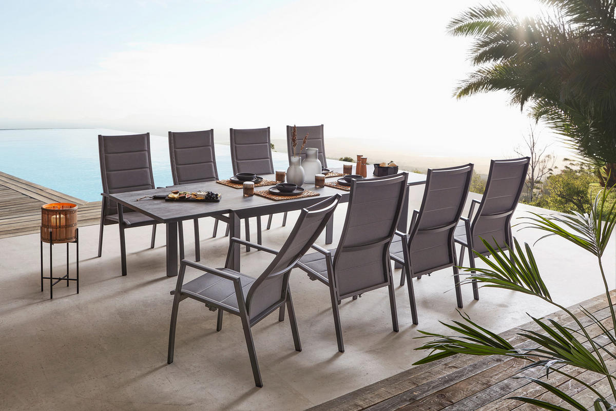 GARTENTISCH 180-280/100/75 cm Metall, Glas rechteckig  - Dunkelgrau/Anthrazit, Design, Glas/Metall (180-280/100/75cm) - Ambia Garden