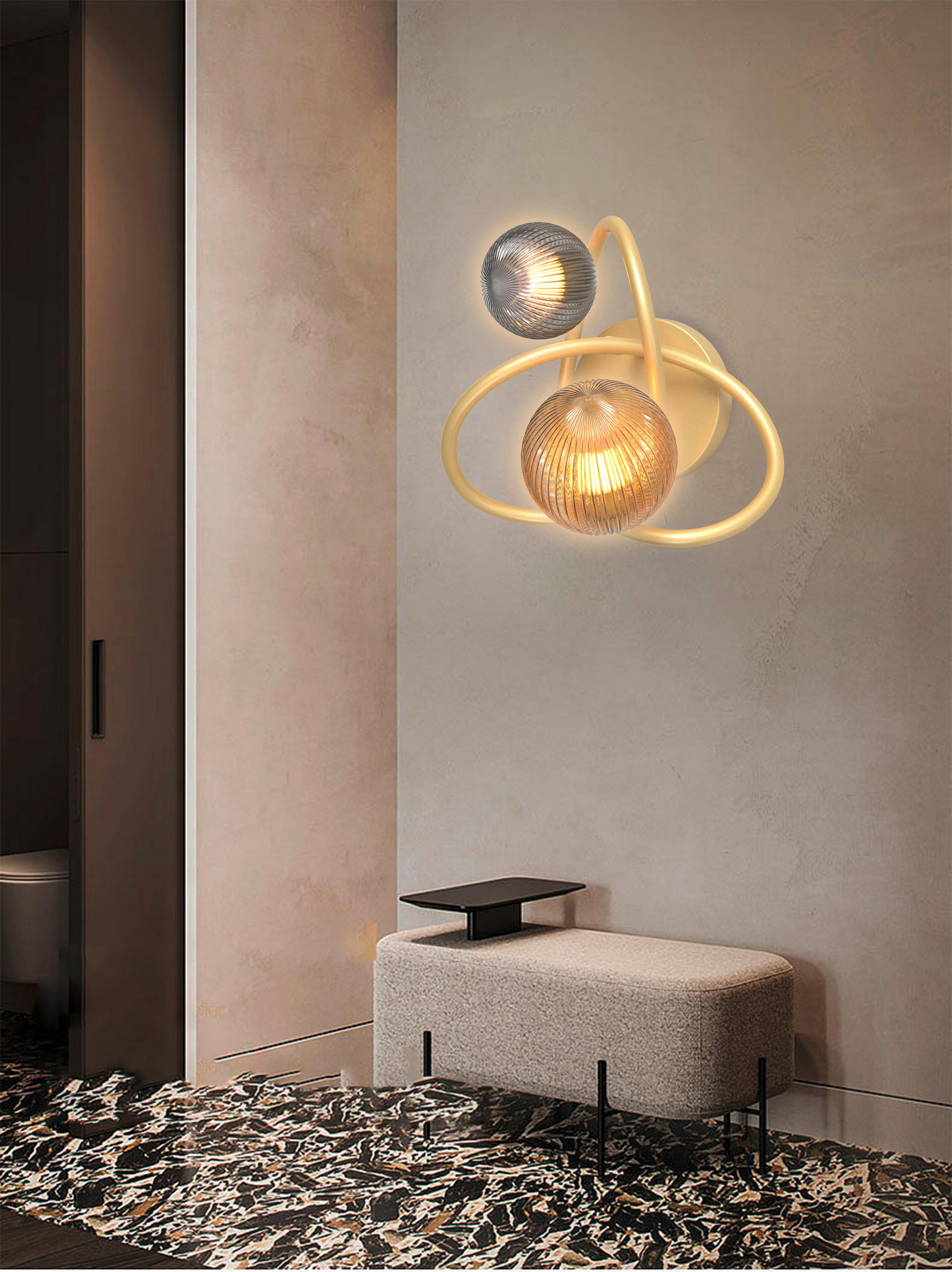 APLICĂ DE PERETE CU LED - auriu, Design, sticlă/metal (27/25,6/29,5cm) - Wofi