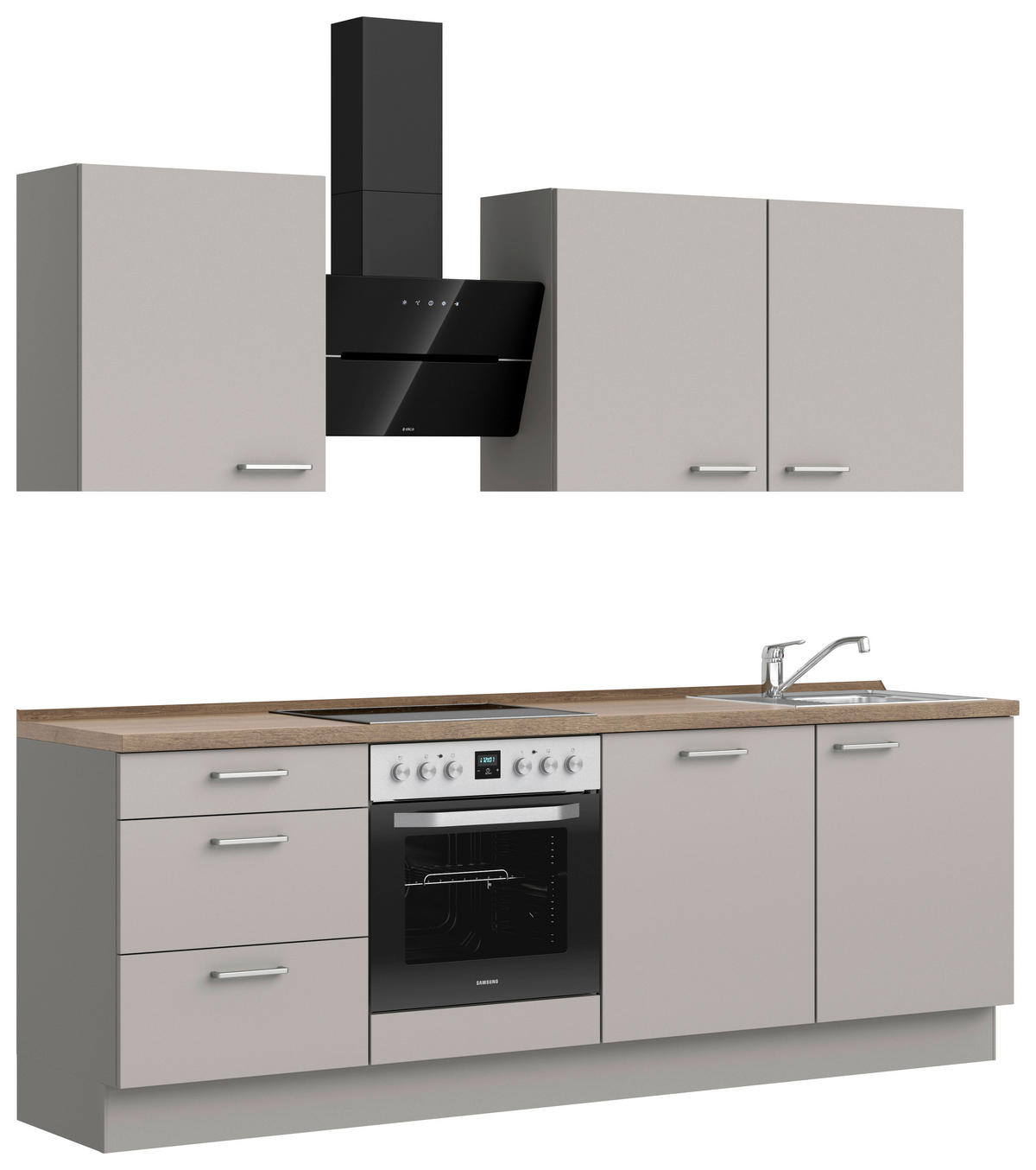 KÜCHENLEERBLOCK 240 cm   in Grau, Eiche dunkel  - Eiche dunkel/Edelstahlfarben, MODERN, Holzwerkstoff/Metall (240cm) - Nobilia