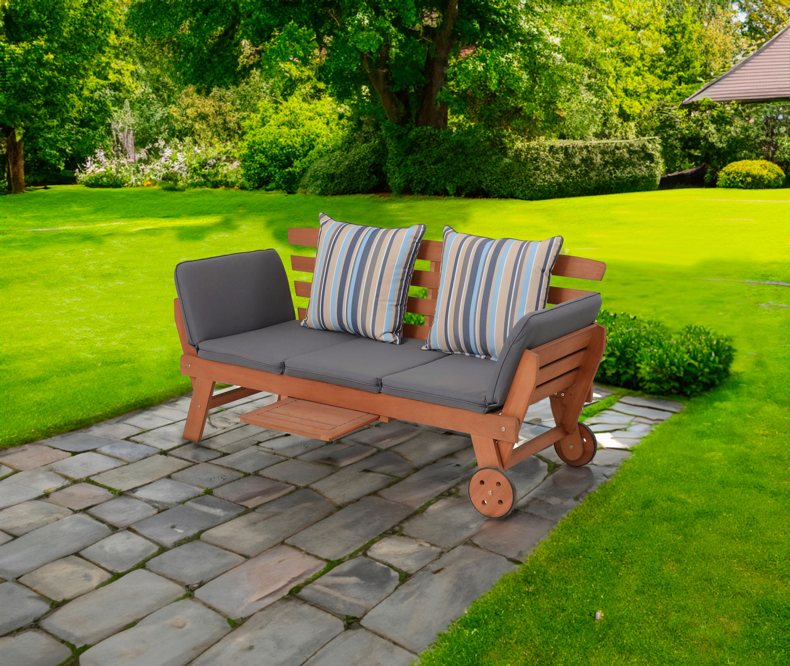 GARTENBANK 190/77,5/68 cm  in Braun, Grau  - Braun/Grau, Basics, Holz/Textil (190/77,5/68cm) - Gardenson