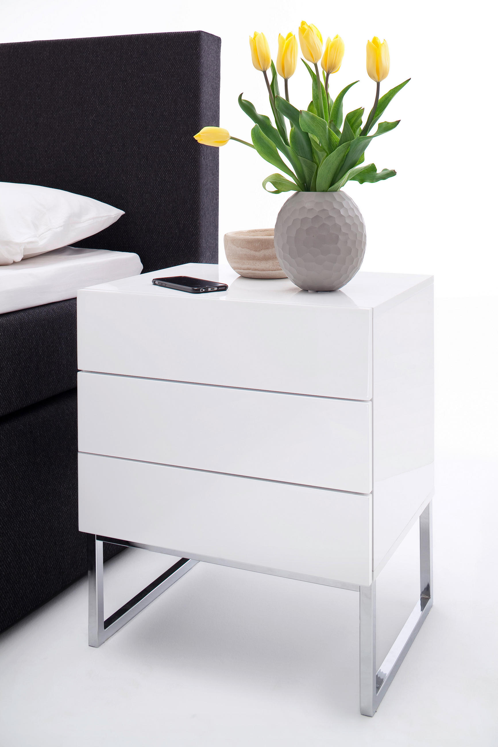 NACHTSCHRANK 50/60/40 cm  - Weiß Hochglanz, Basics, Holzwerkstoff/Metall (50/60/40cm)