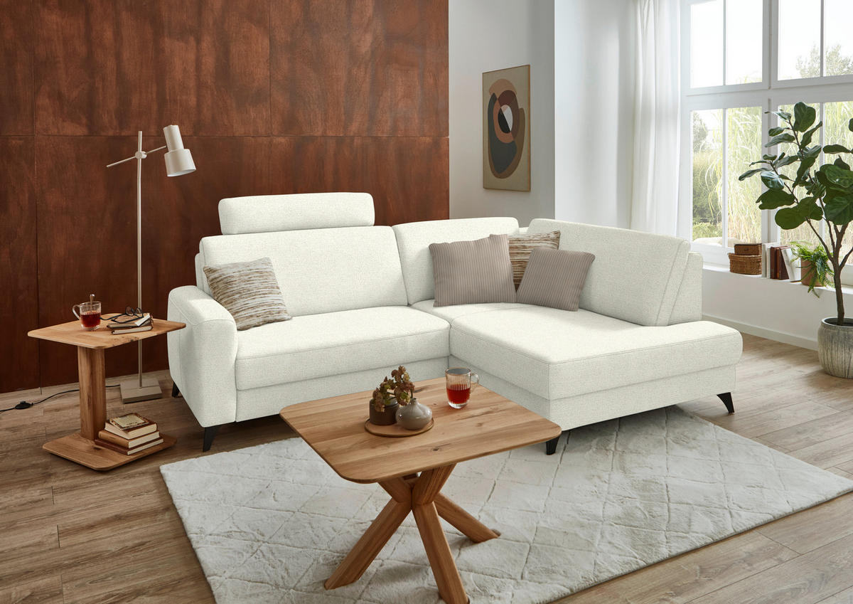 ECKSOFA  Chenille Creme  - Creme/Schwarz, Design, Textil/Metall (239/182cm) - Beldomo Comfort