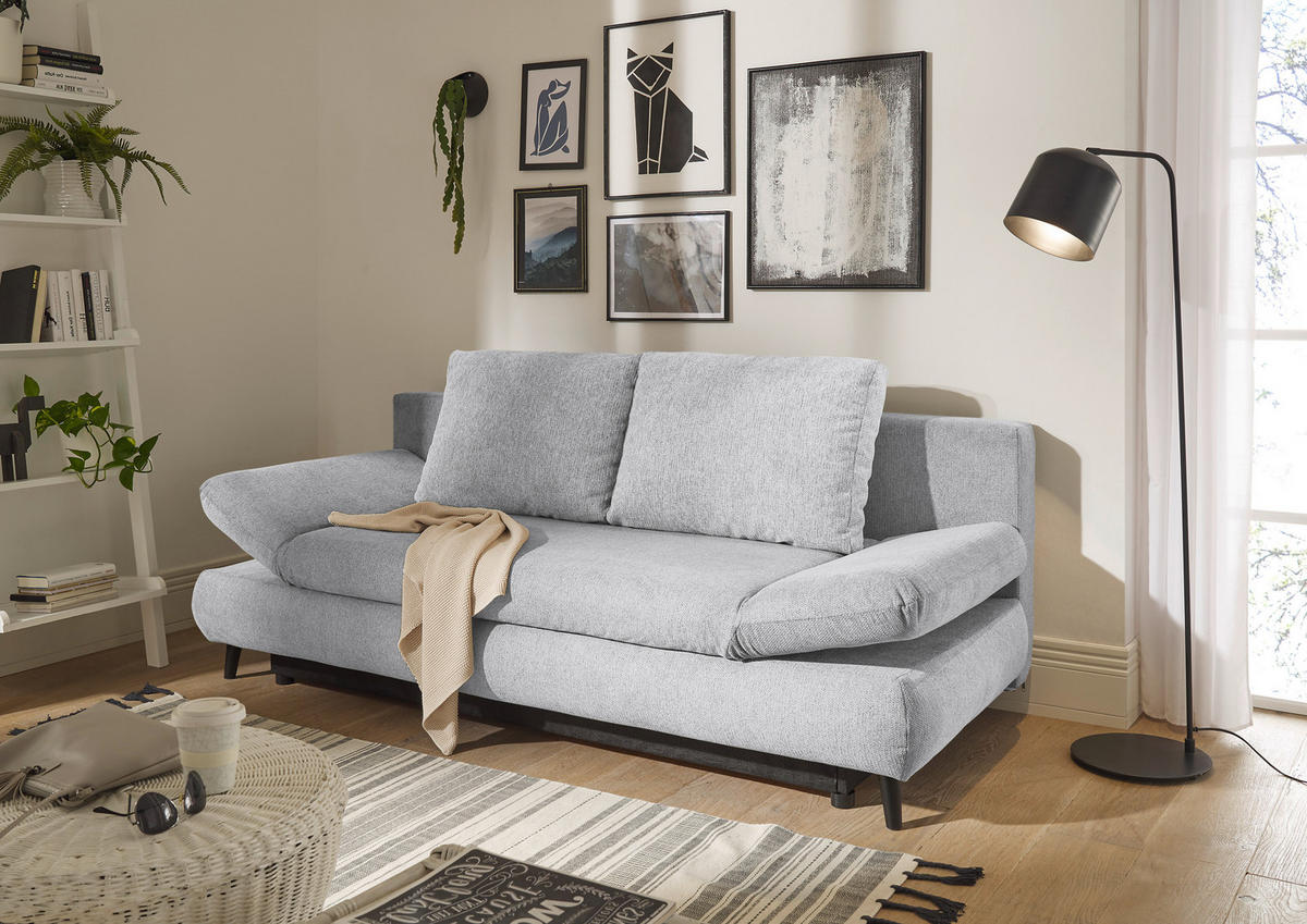 SCHLAFSOFA in Mikrofaser Hellgrau  - Hellgrau/Schwarz, Konventionell, Holzwerkstoff/Kunststoff (212/88/101cm) - MID.YOU