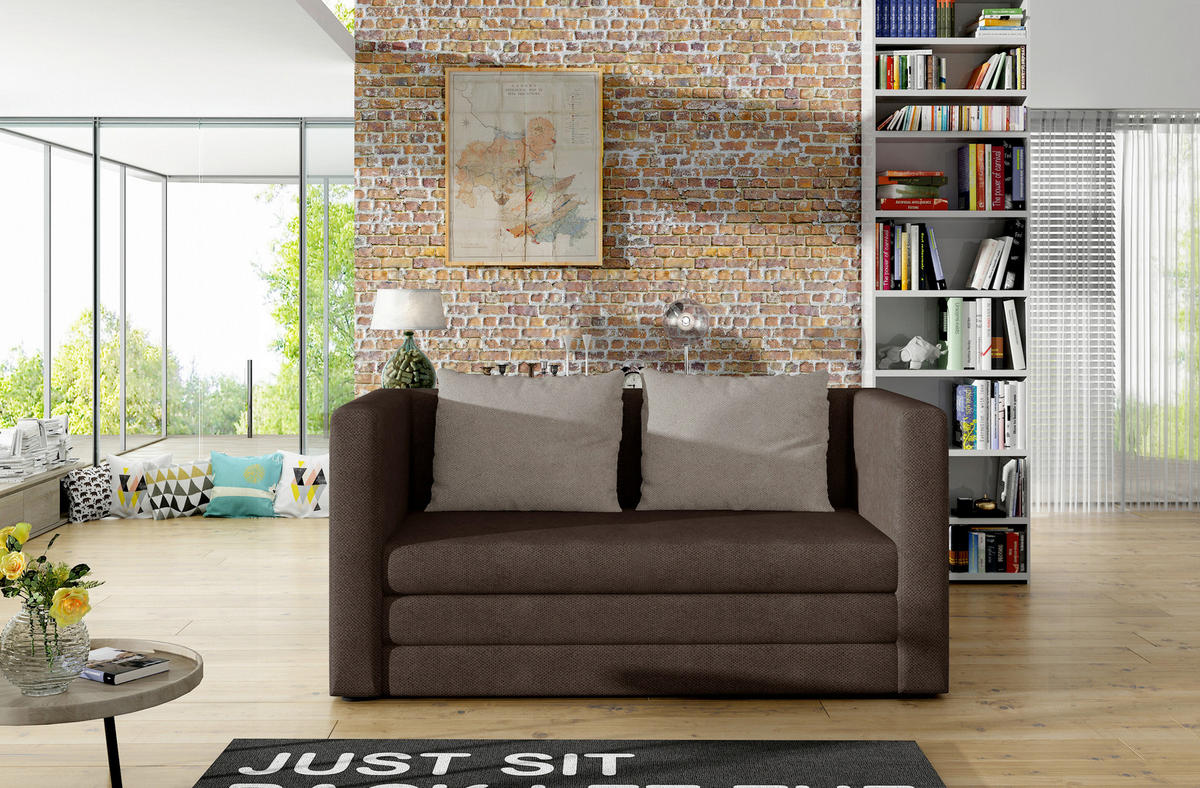 SCHLAFSOFA  in Samt Braun, Beige  - Beige/Schwarz, Design, Kunststoff/Textil (132/62/70cm) - P & B