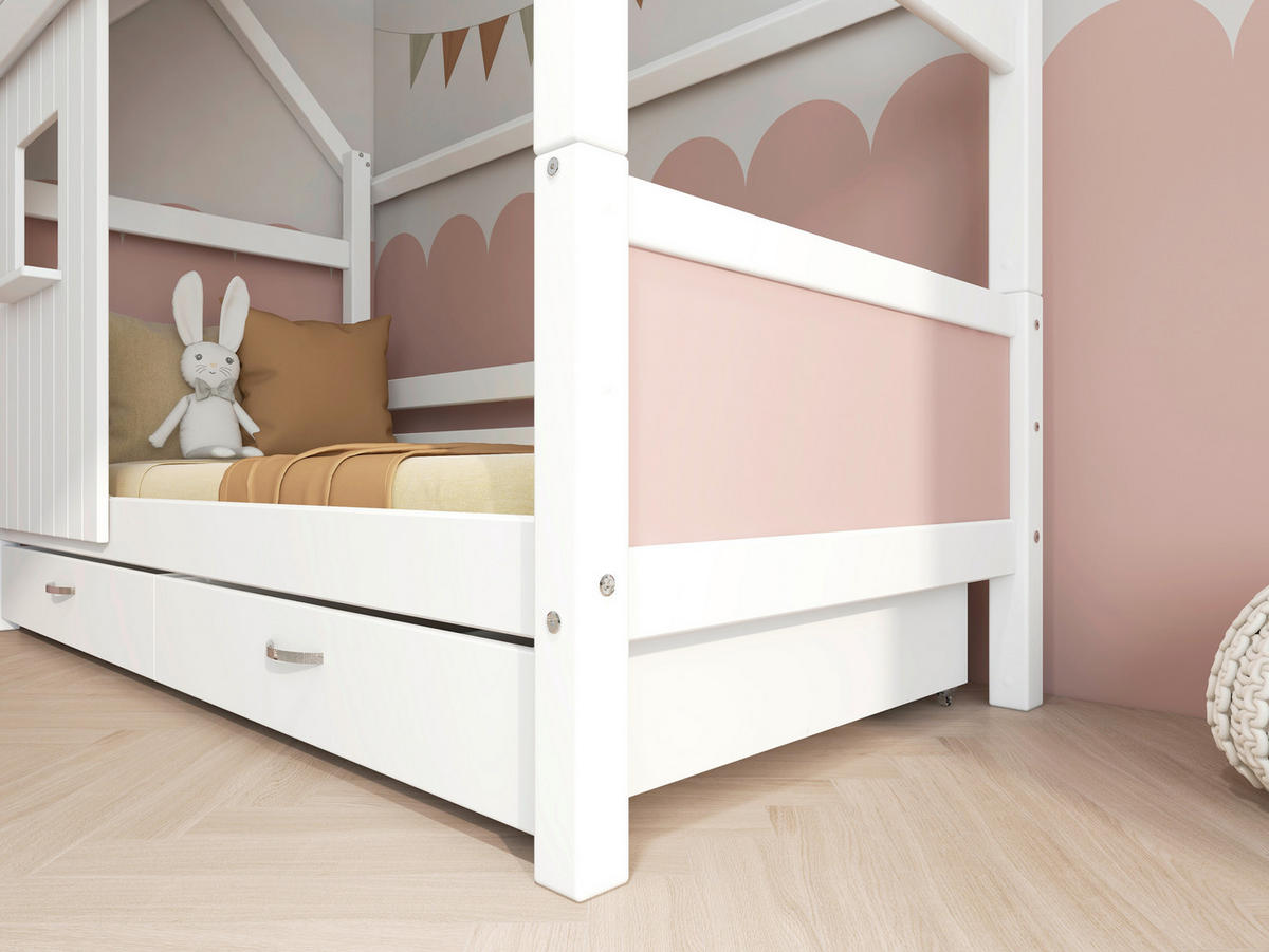 HAUSBETT 90/200 cm,  in Rosa, Weiß, Rollrost, Bettschublade  - Rosa/Weiß, MODERN, Holz (90/200cm) - Chameo
